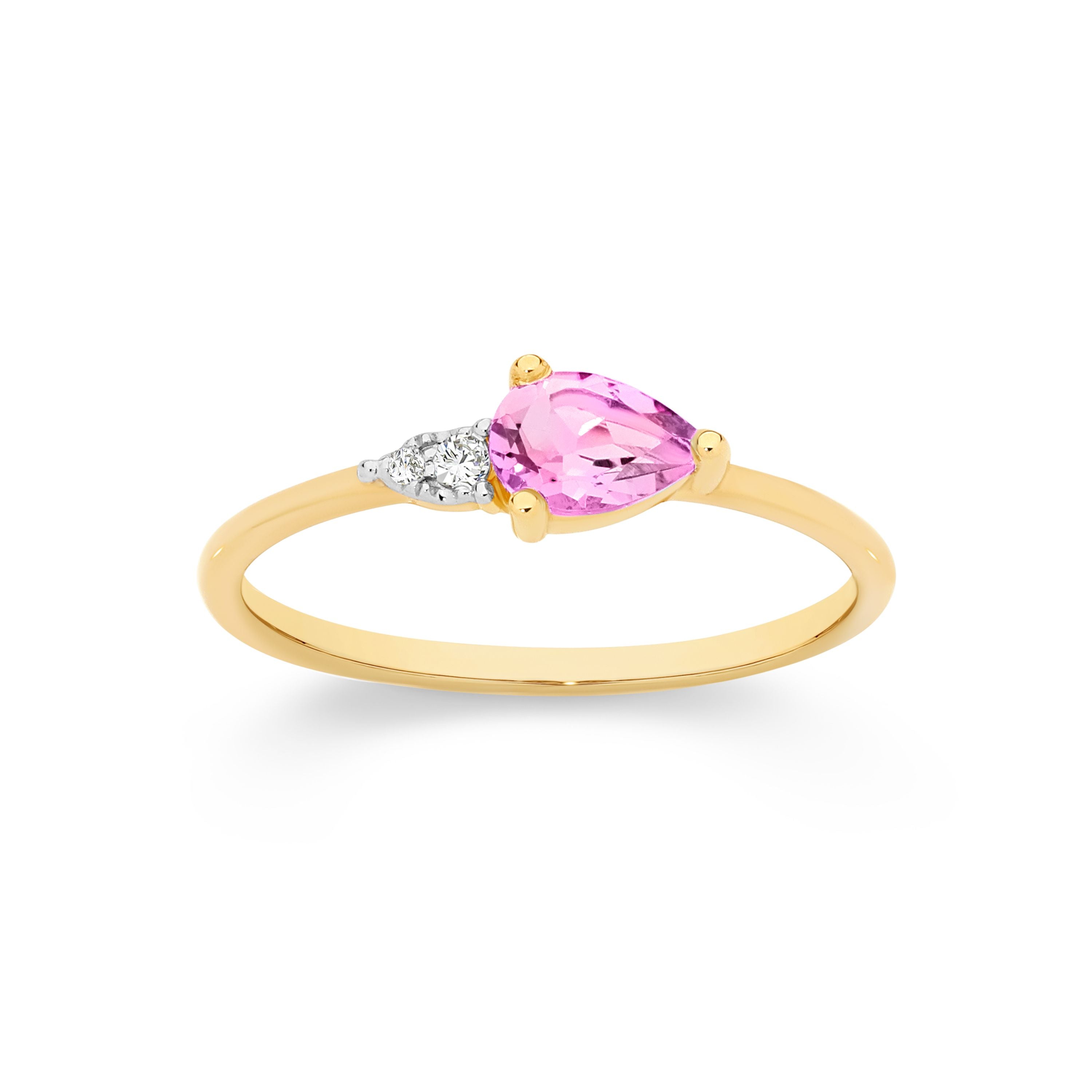 9ct Yellow Gold Created Pink Sapphire and Diamond Ring