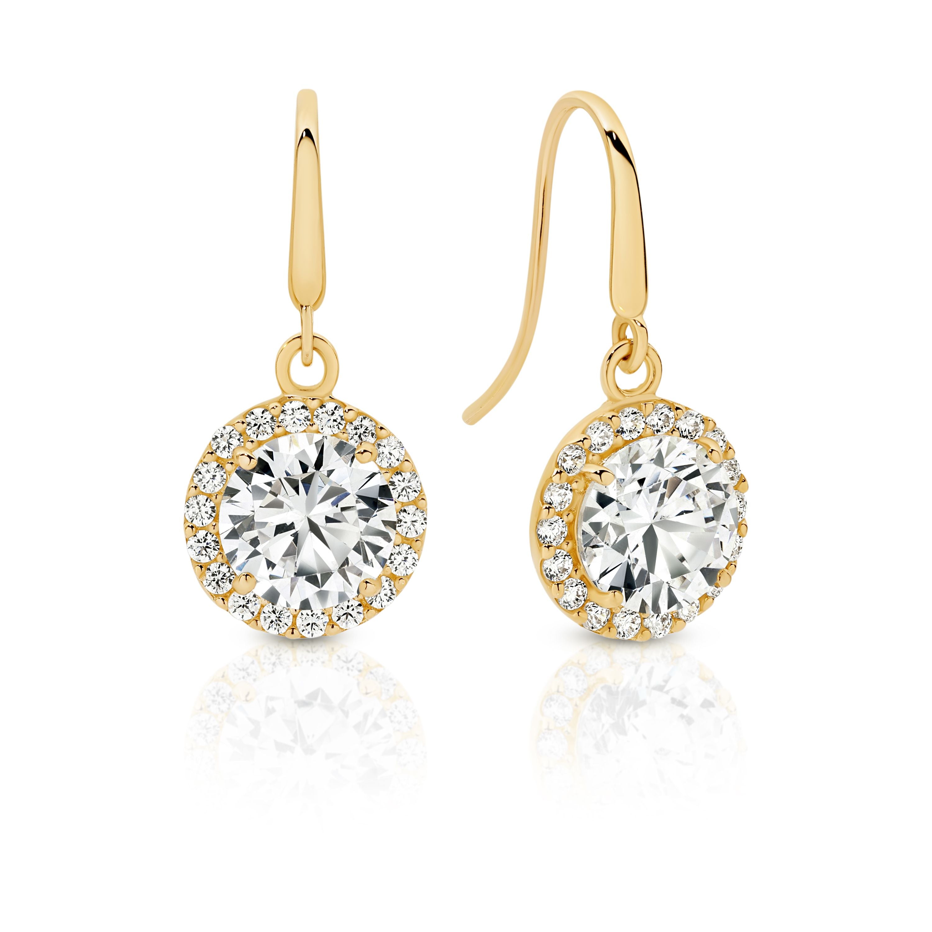 9ct Yellow Gold cubic zirconia Halo Drop Earrings