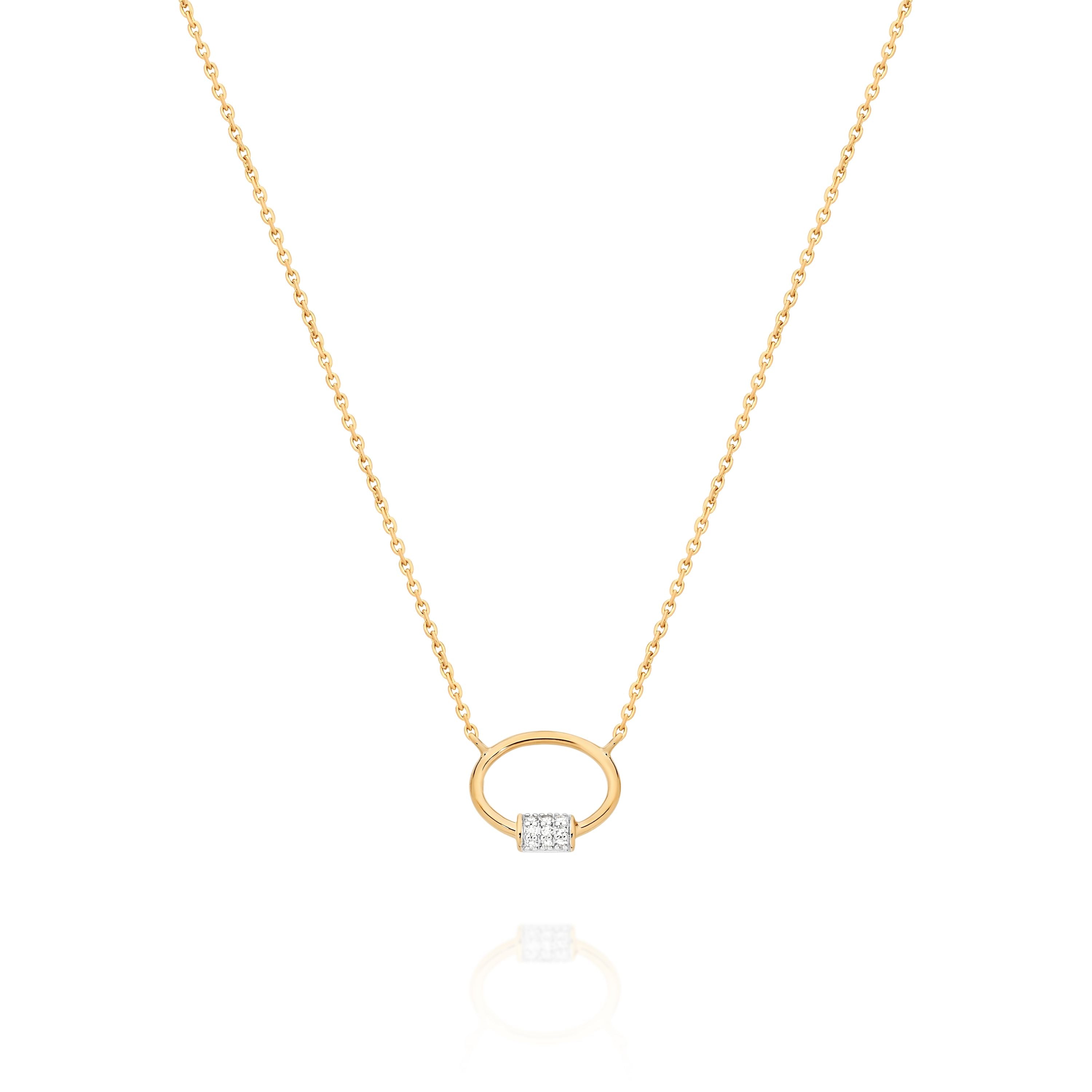 9ct Yellow Gold Necklet with Pave Diamond Barrell Detail