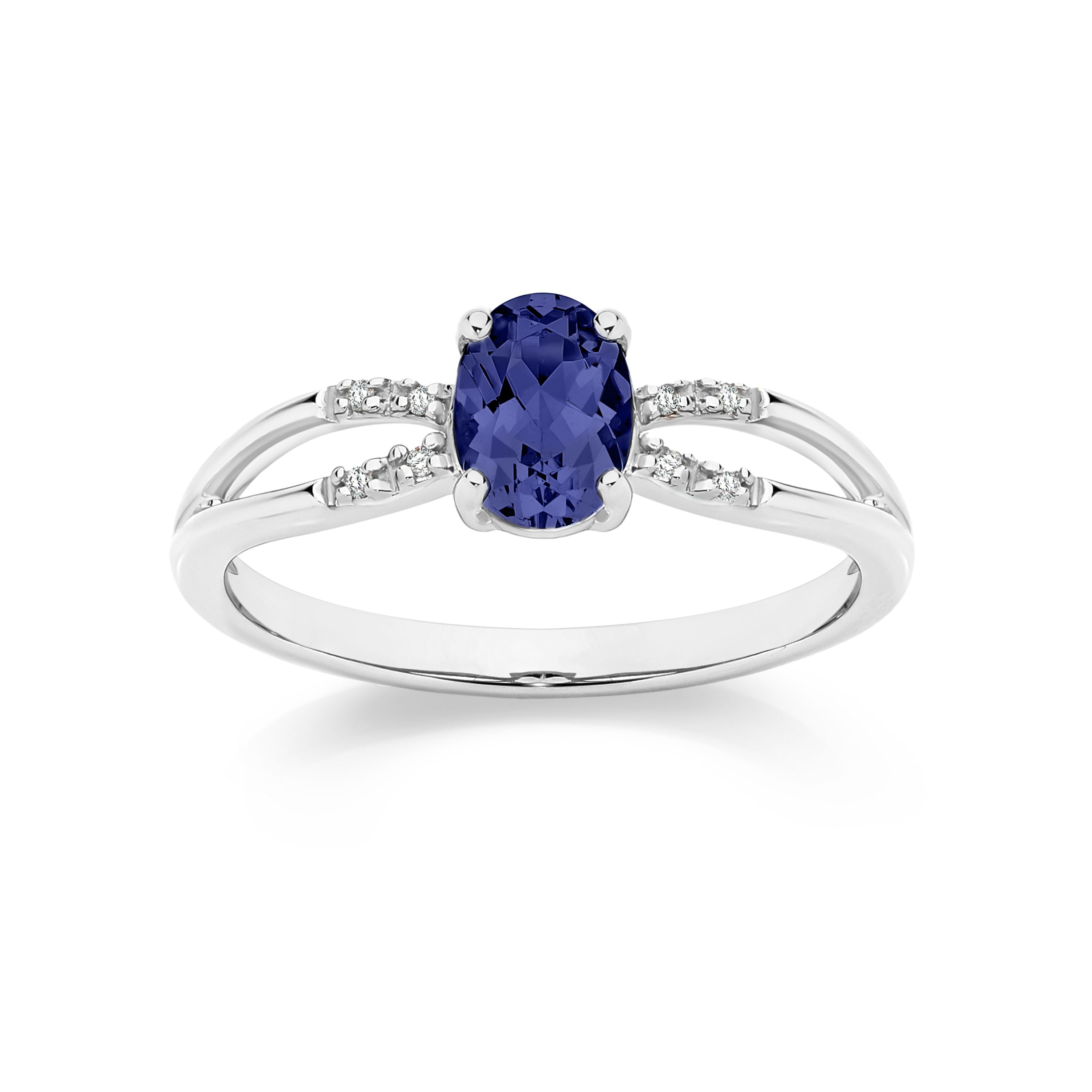 9ct White Gold Sapphire and Diamond Split Shank Ring