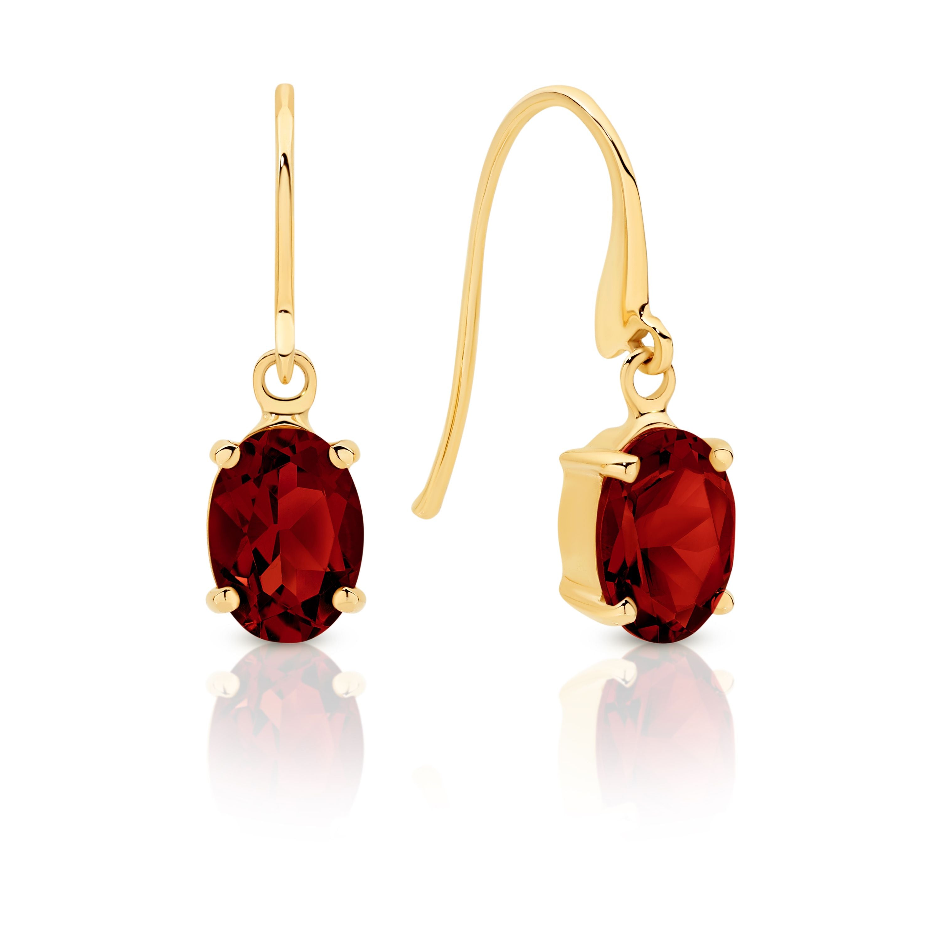 9ct Yellow Gold Garnet Drop Earrings