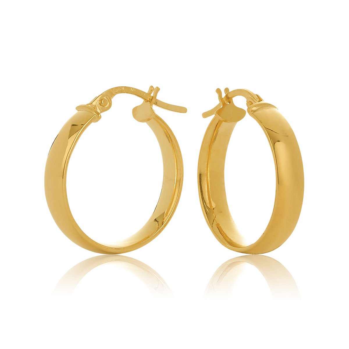 9ct Yellow Gold Half Round Hoop Earrings 15mm