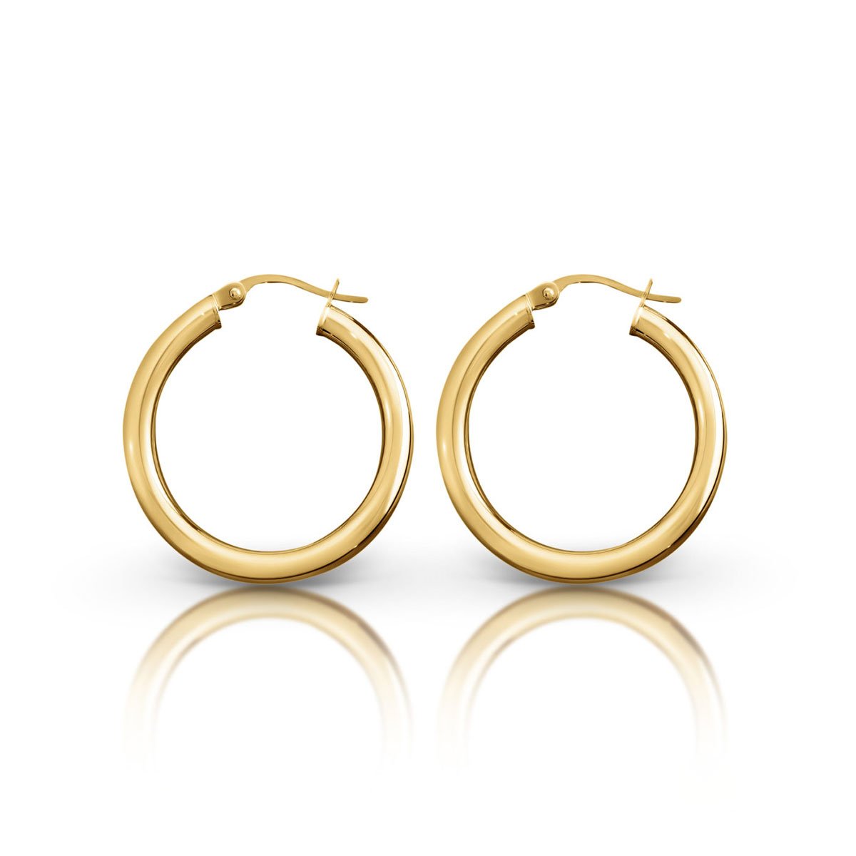 9ct Yellow Gold Plain 3mm Round Tube 15mm Hoop Earrings
