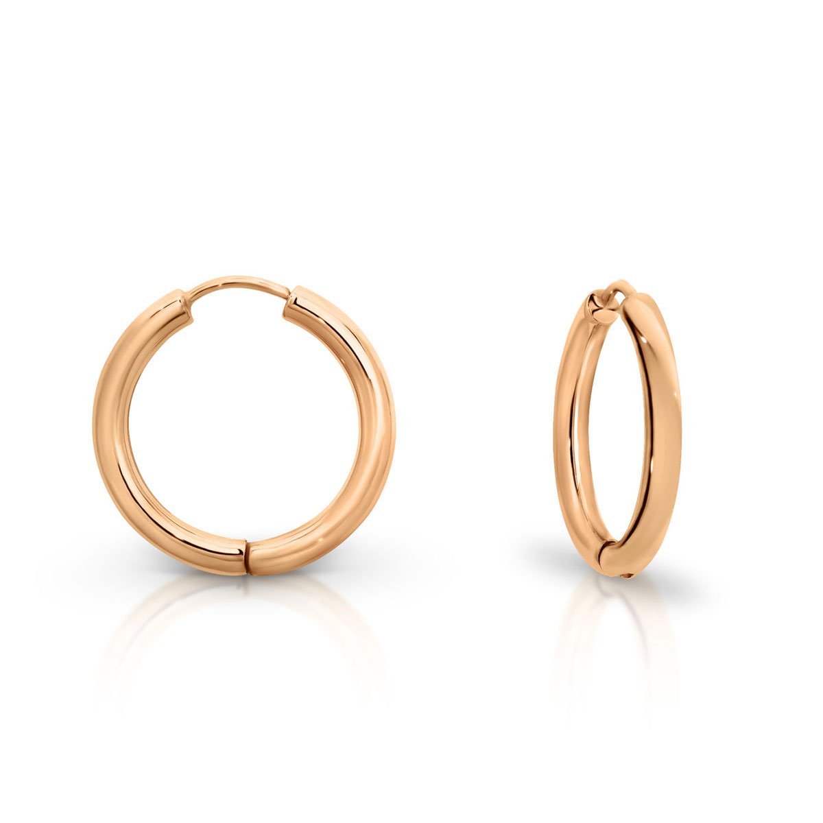 9ct Rose Gold 15mm Plain Round Tube Huggie Earrings