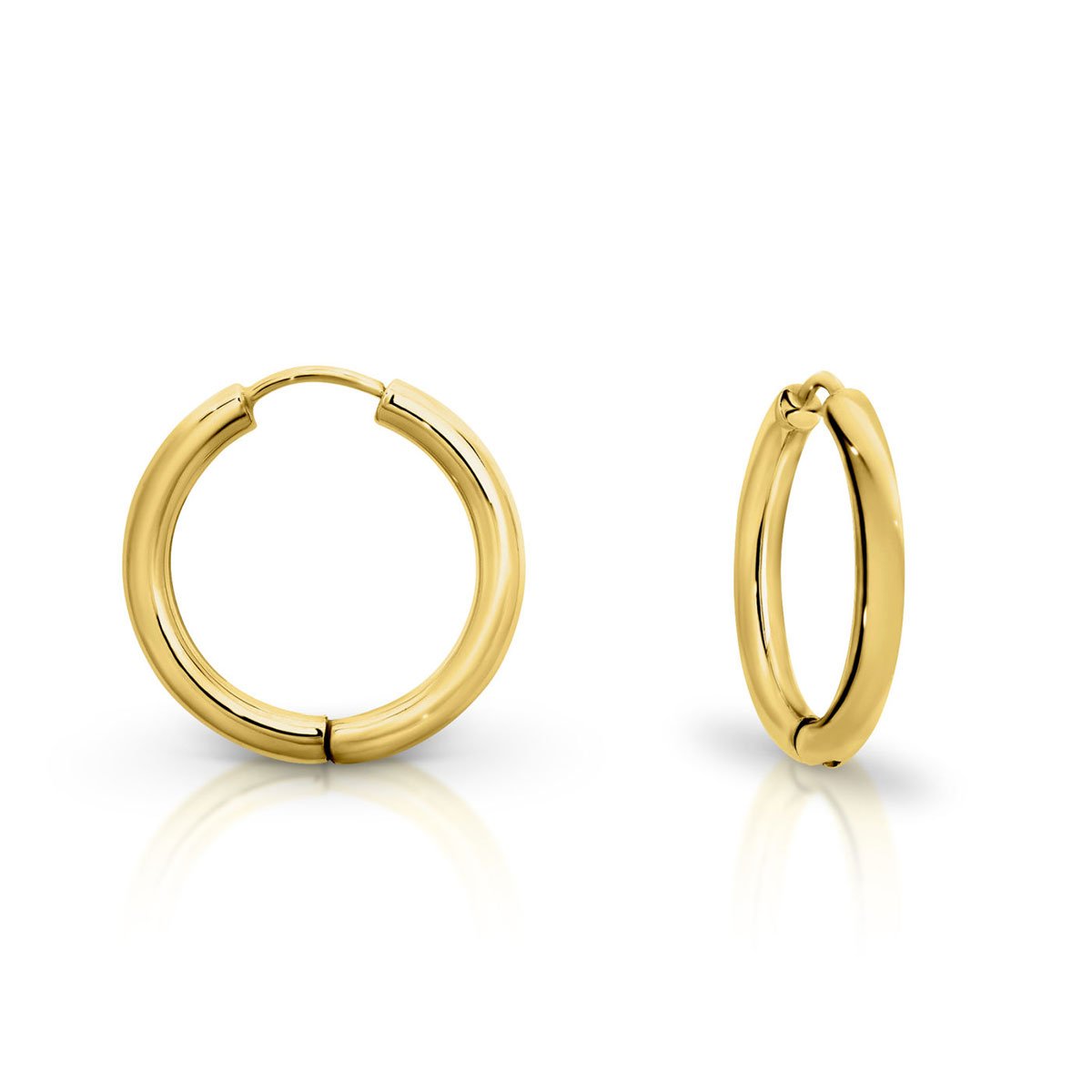 9ct Yellow Gold 15mm Plain Round Tube Huggie Earrings