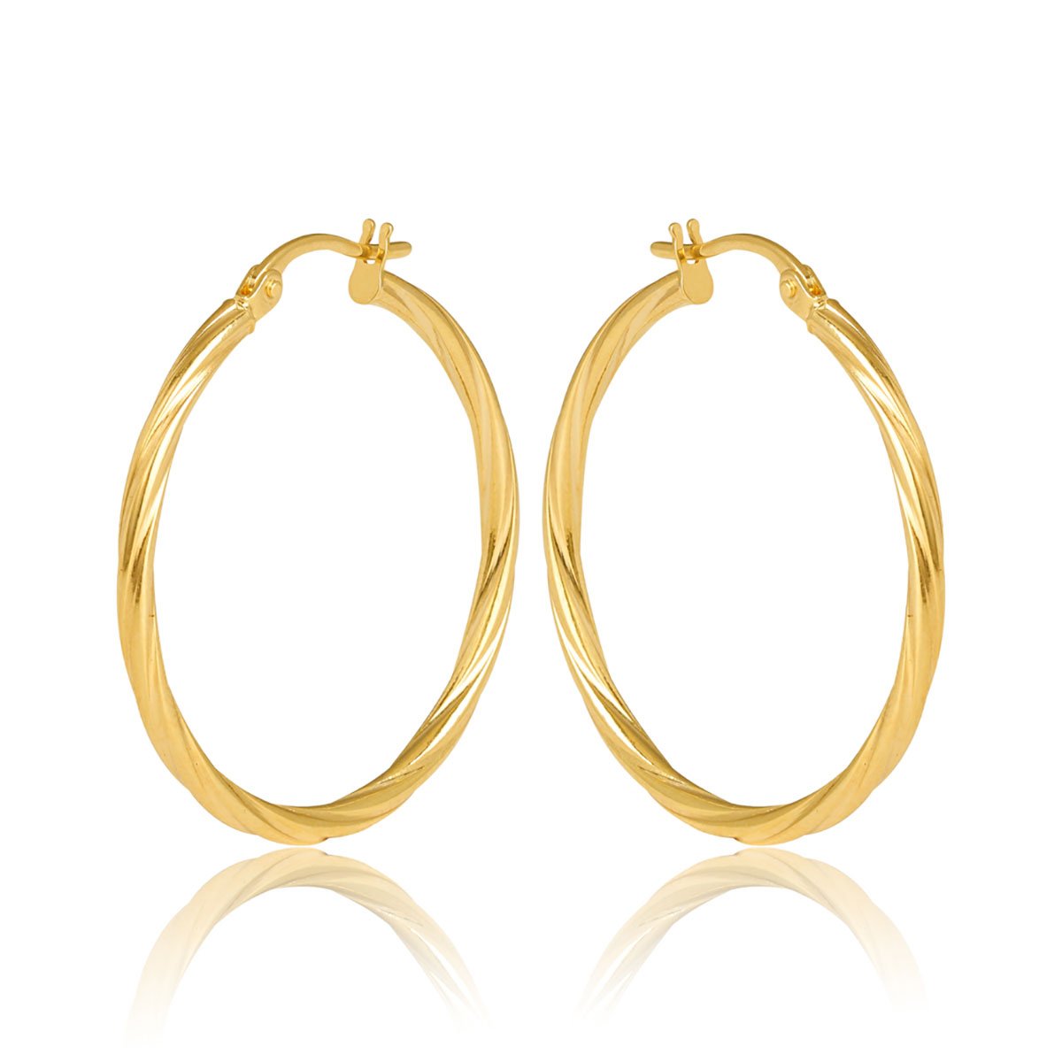9ct Yellow Gold 2mm Twist Tube 25mm Hoop Earrings