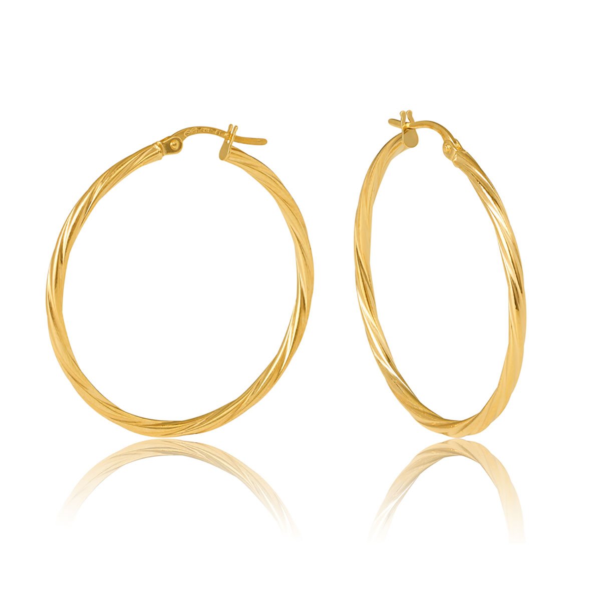 9ct Yellow Gold 2mm Twist Tube, 30mm Hoop Earrings