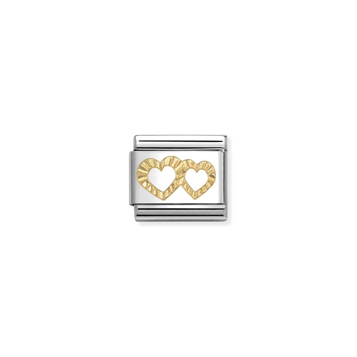 NOMINATION Composable Classic Link 030149/64 Etched Detail Double Heart in 18ct Gold