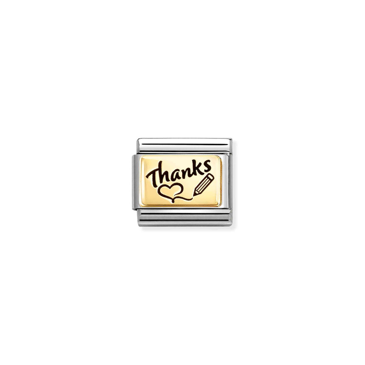 NOMINATION Composable Classic Link 030166/76 Thanks Heart and Pencil in 18ct Gold and Enamel