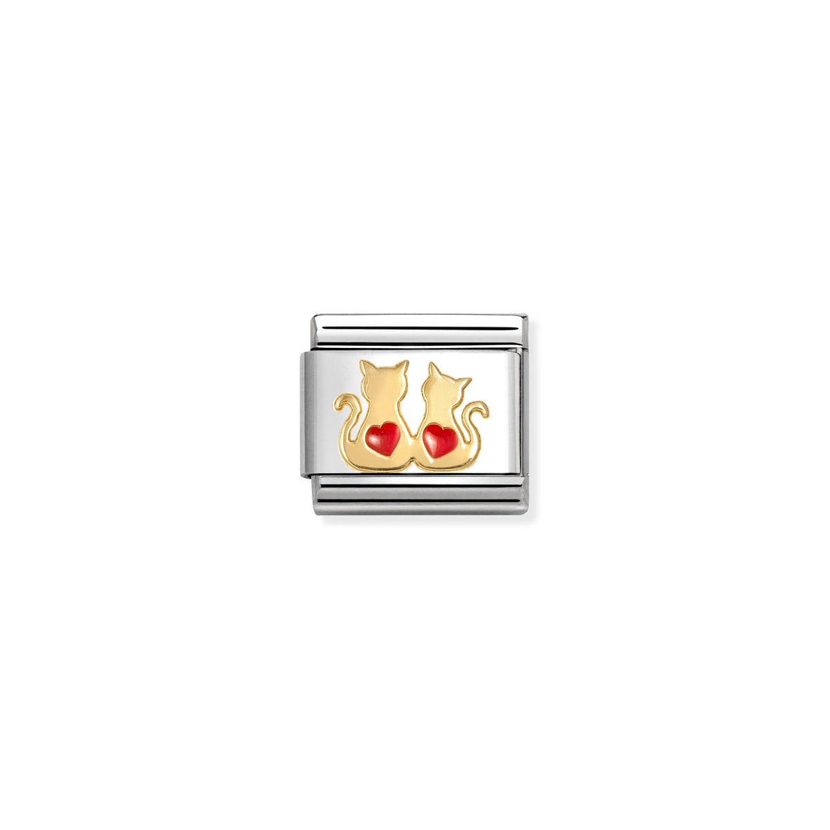 NOMINATION Composable Classic Link 030285/70 Cats with Red Heart in 18ct Gold & Enamel