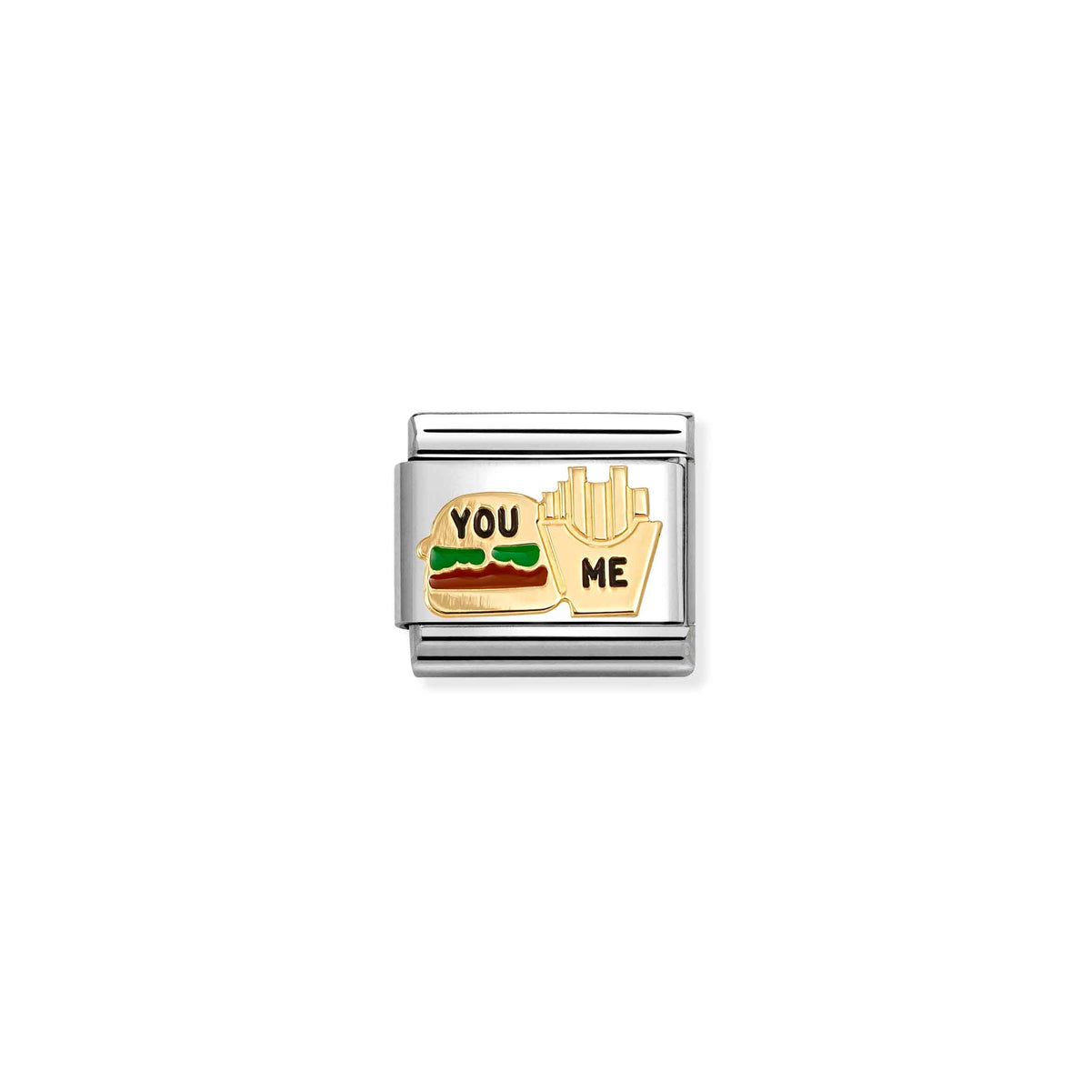 NOMINATION Composable Classic Link 030285/89 Burger & Fries in 18ct Gold & Enamel