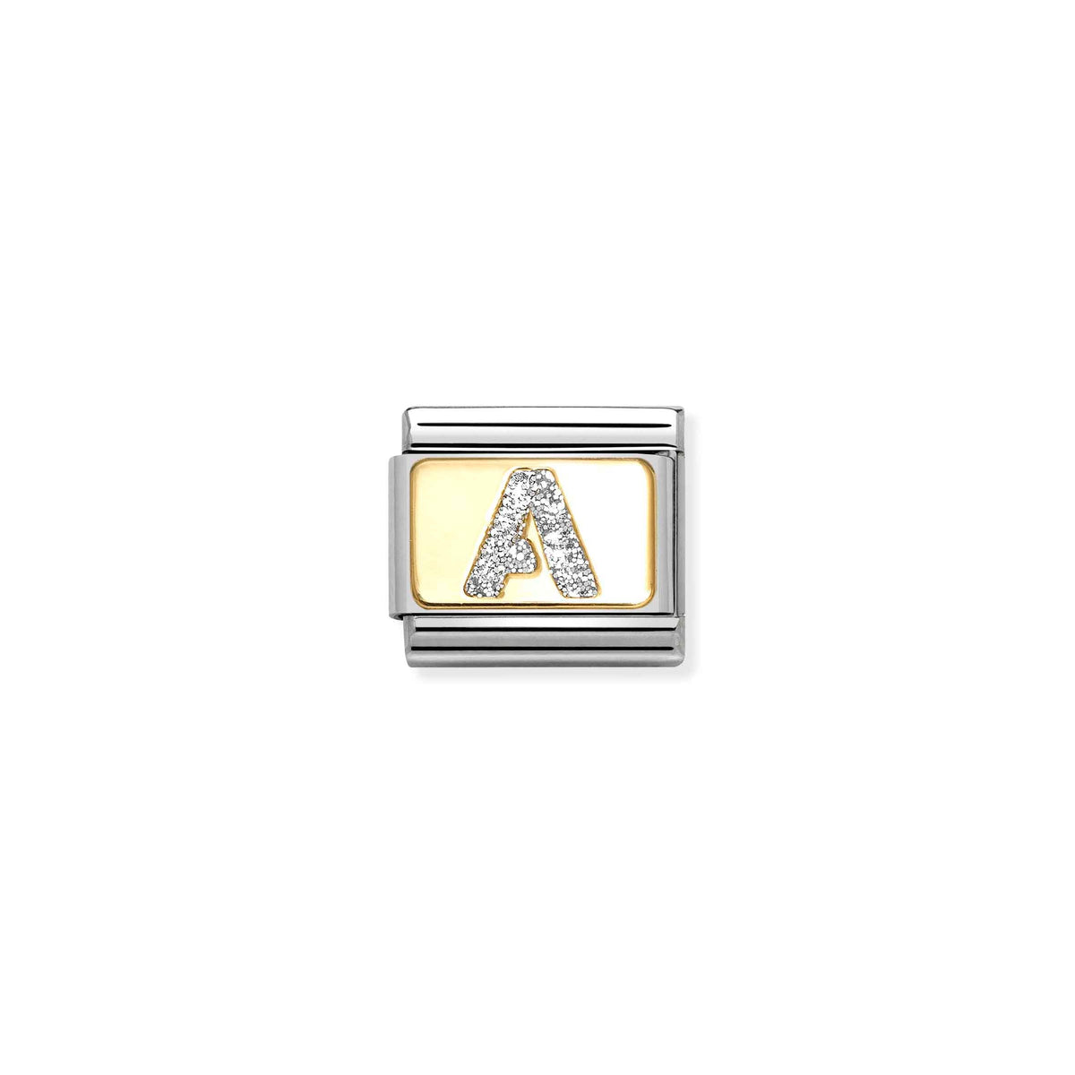 NOMINATION Composable Classic Link 030291/01 Silver Letter A in 18ct Gold & Glitter Enamel