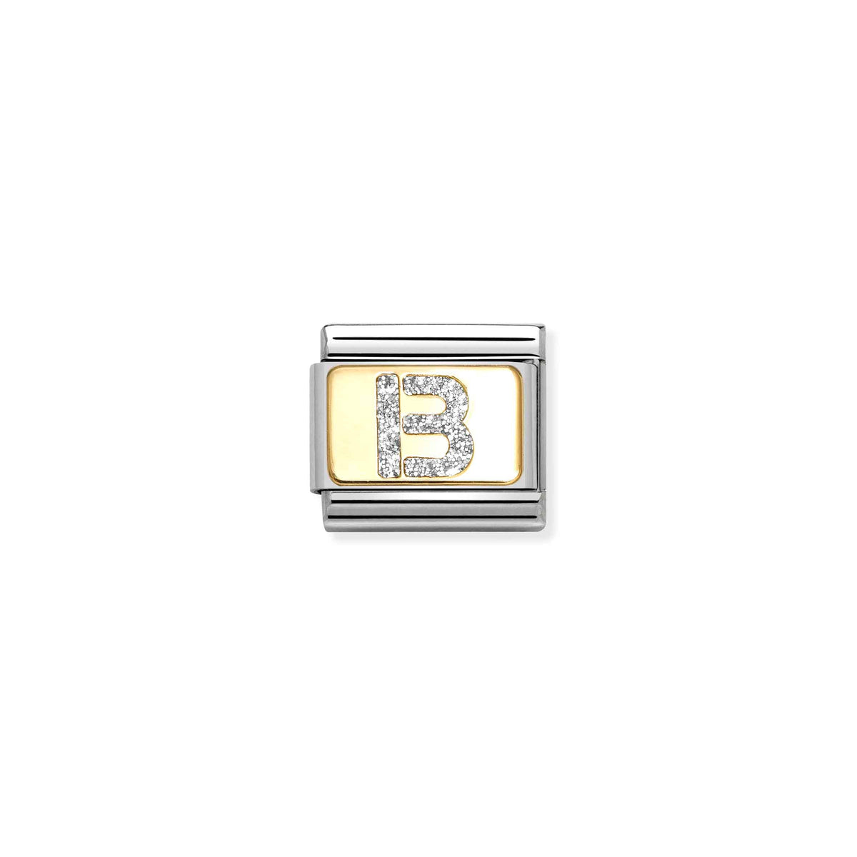 NOMINATION Composable Classic Link 030291/02 Silver Letter B in 18ct Gold & Glitter Enamel