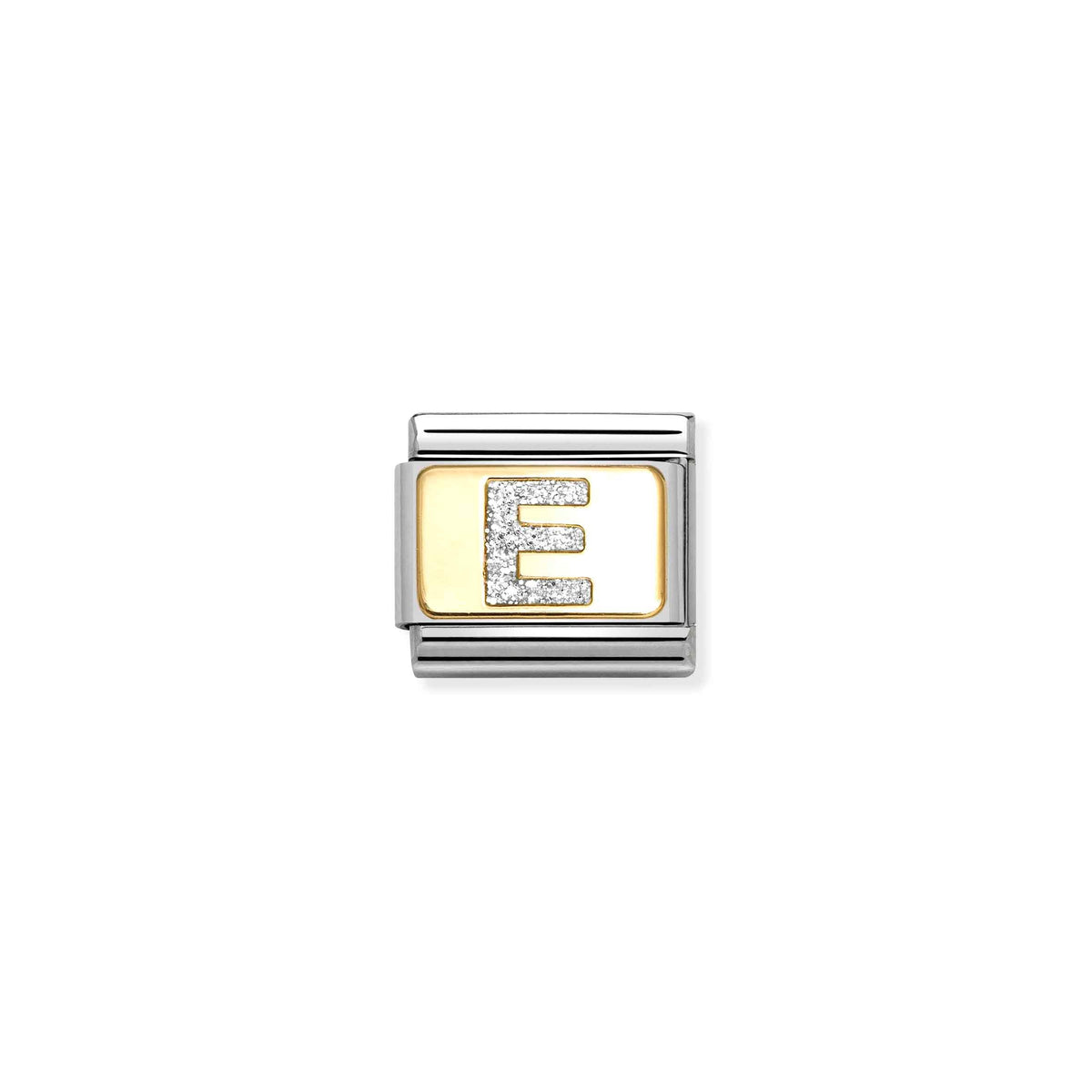 NOMINATION Composable Classic Link 030291/05 Silver Letter E in 18ct Gold & Glitter Enamel