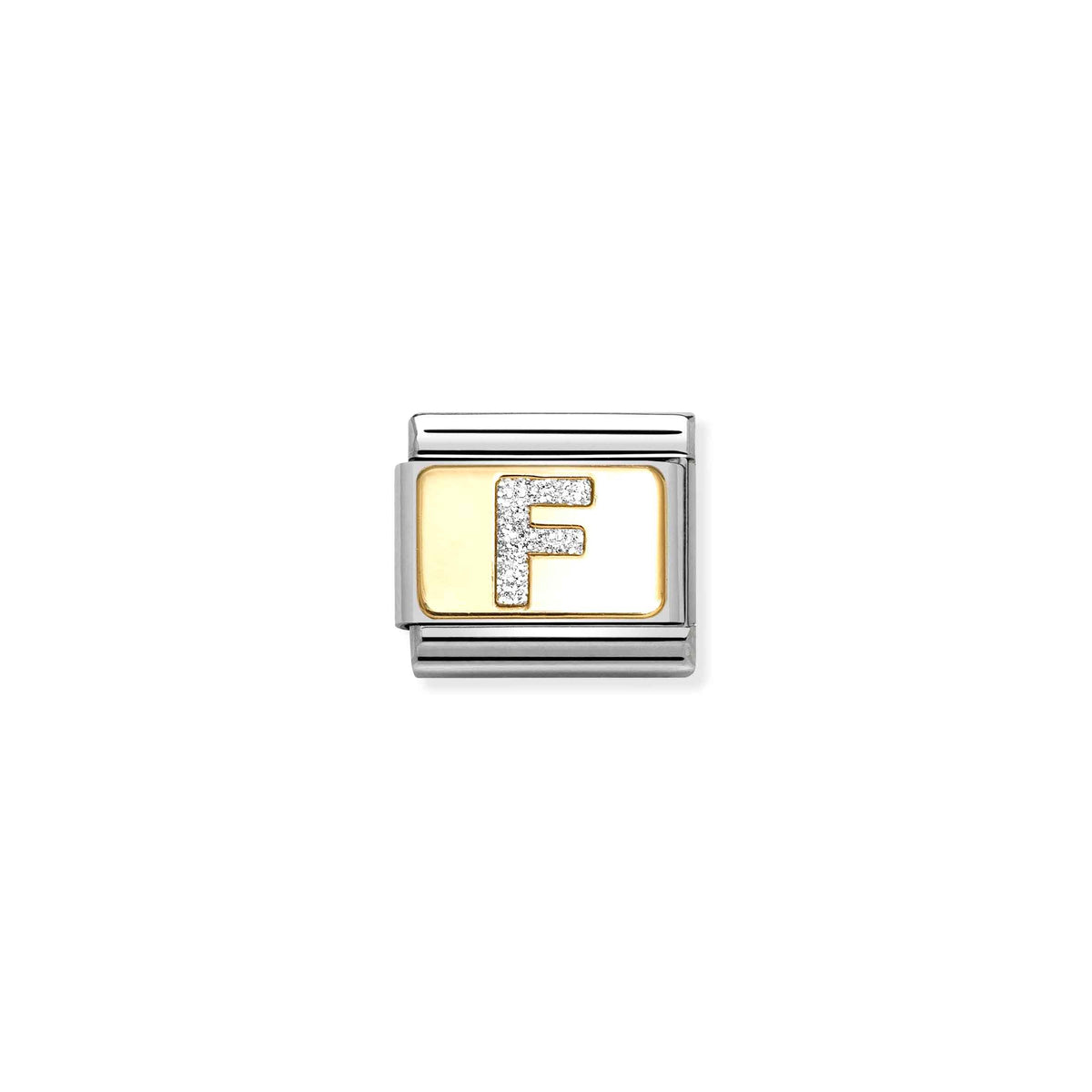 NOMINATION Composable Classic Link 030291/06 Silver Letter F in 18ct Gold & Glitter Enamel