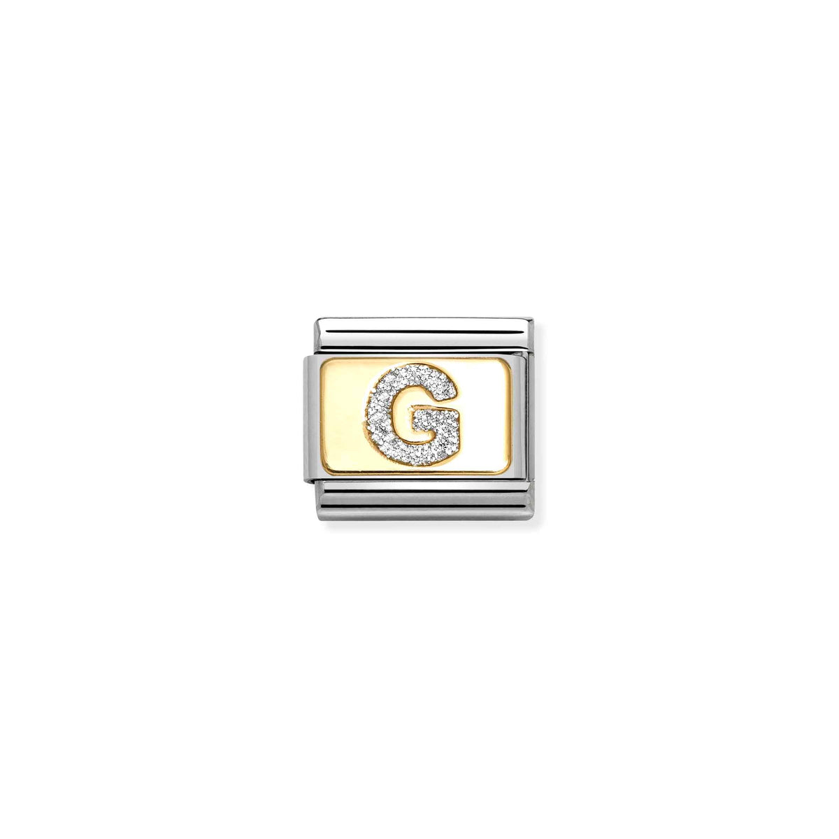 NOMINATION Composable Classic Link 030291/07 Silver Letter G in 18ct Gold & Glitter Enamel