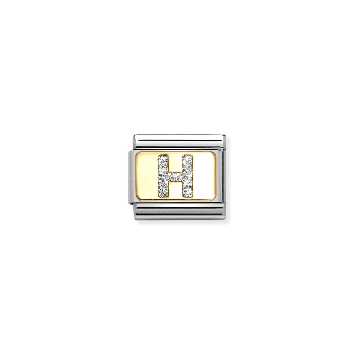 NOMINATION Composable Classic Link 030291/08 Silver Letter H in 18ct Gold & Glitter Enamel