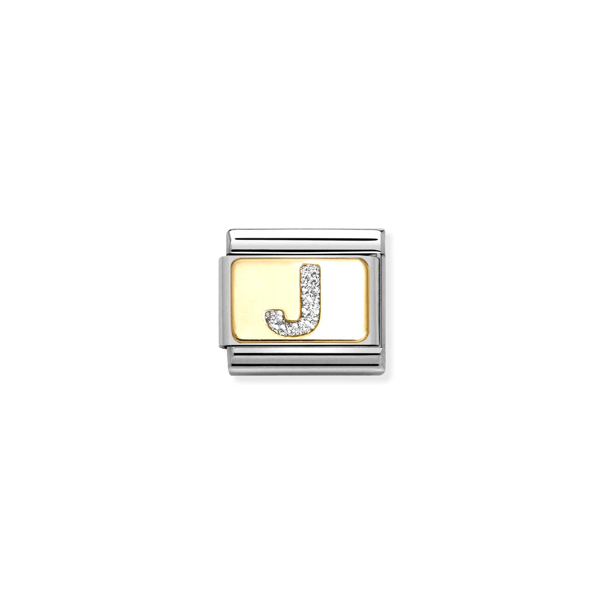 NOMINATION Composable Classic Link 030291/10 Silver Letter J in 18ct Gold & Glitter Enamel
