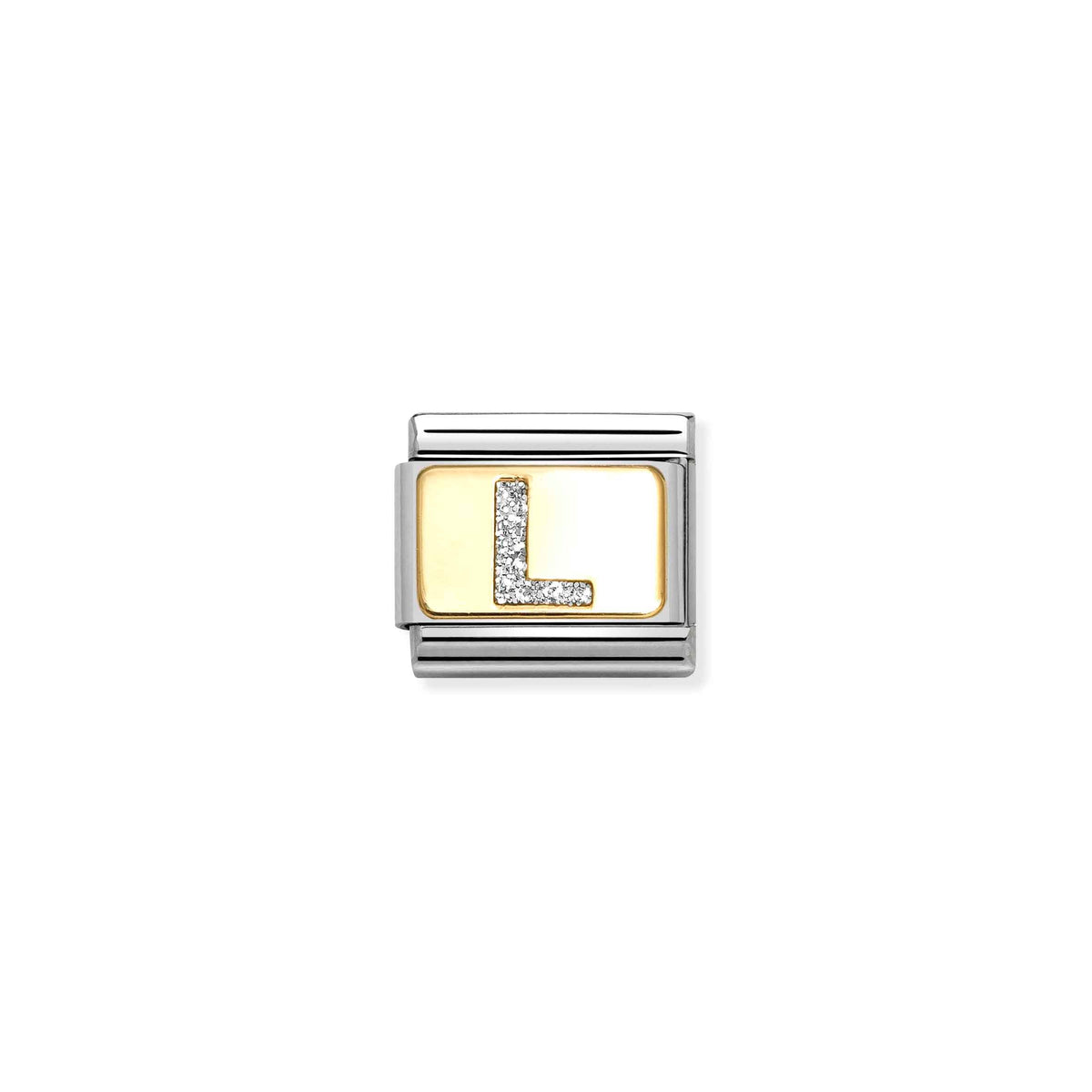 NOMINATION Composable Classic Link 030291/12 Silver Letter L in 18ct Gold & Glitter Enamel