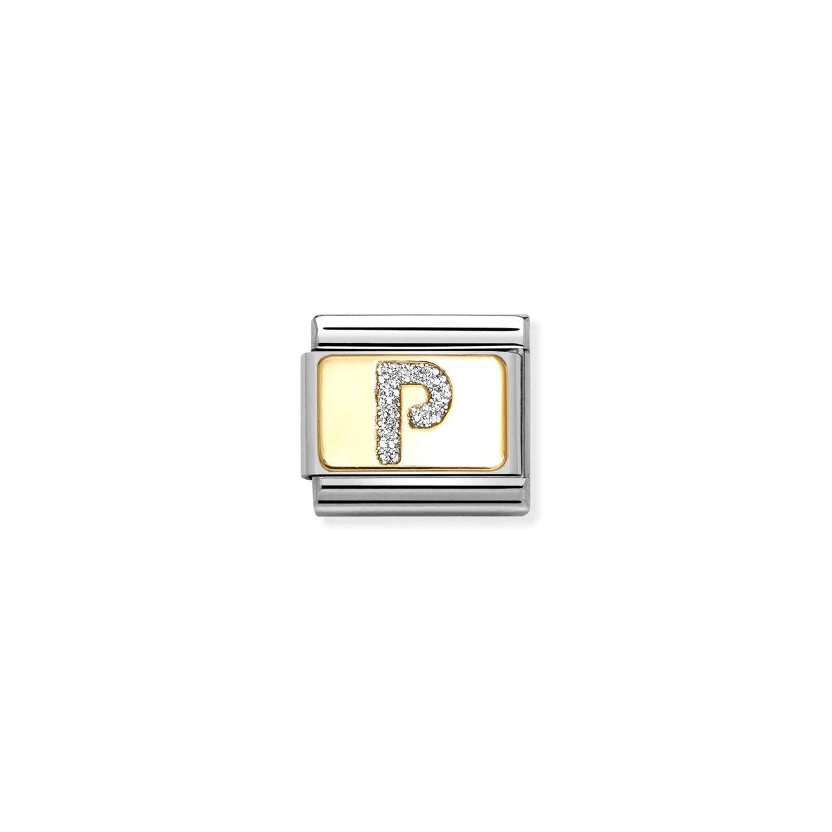 NOMINATION Composable Classic Link 030291/16 Silver Letter P in 18ct Gold & Glitter Enamel