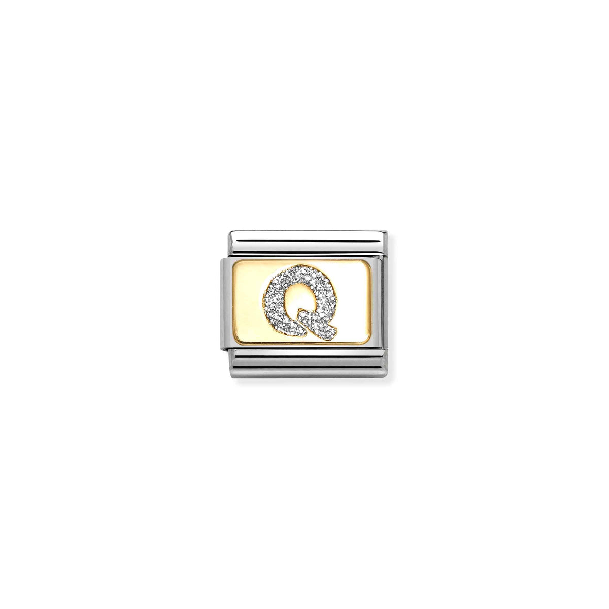 NOMINATION Composable Classic Link 030291/17 Silver Letter Q in 18ct Gold & Glitter Enamel