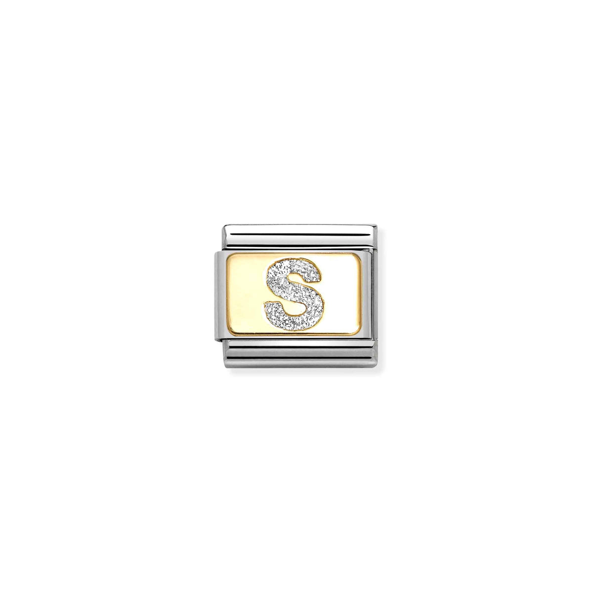 NOMINATION Composable Classic Link 030291/19 Silver Letter S in 18ct Gold & Glitter Enamel