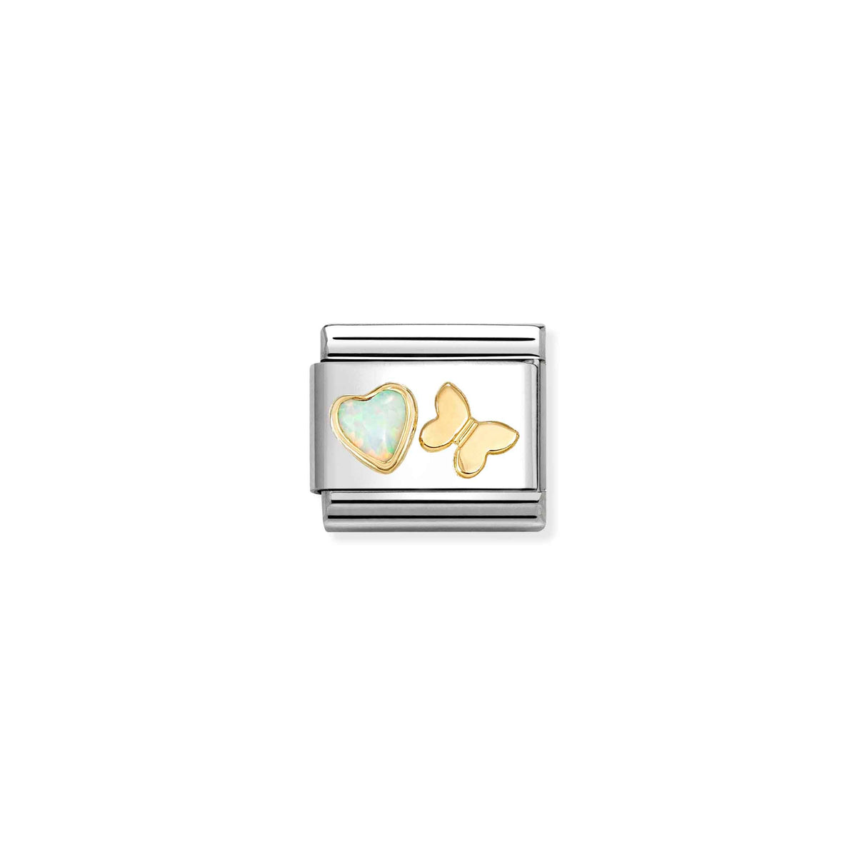 NOMINATION Composable Classic Link 030523/11 White Opal Heart & Butterfly in 18ct Gold