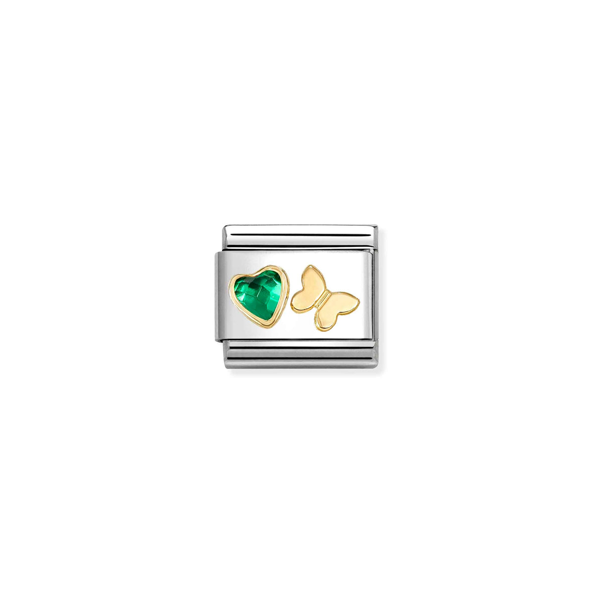 NOMINATION Composable Classic Link 030613/15 Green Cubic Zirconia Heart & Butterfly in 18ct Gold