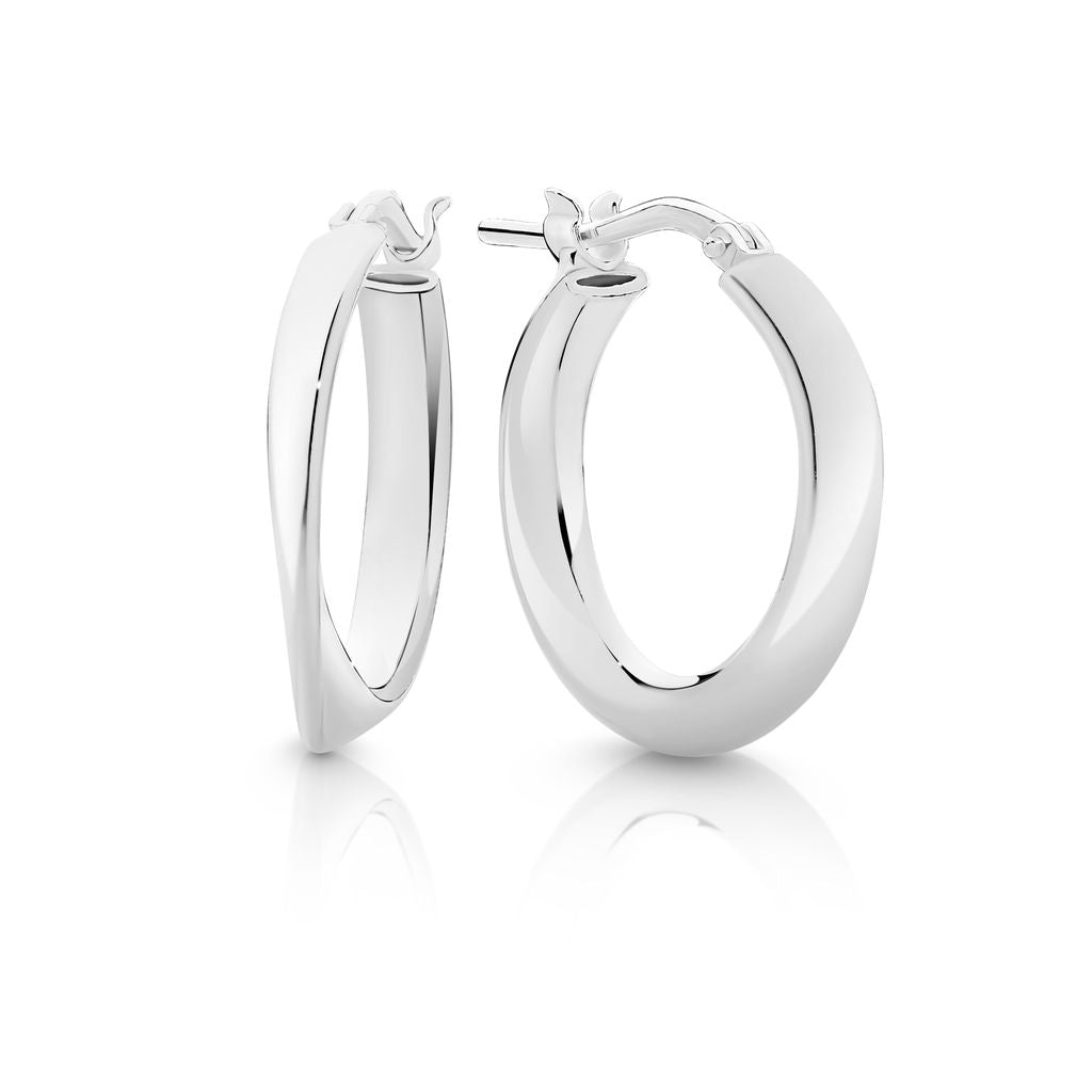 Silver flat tube hoops with slight twist 15mm