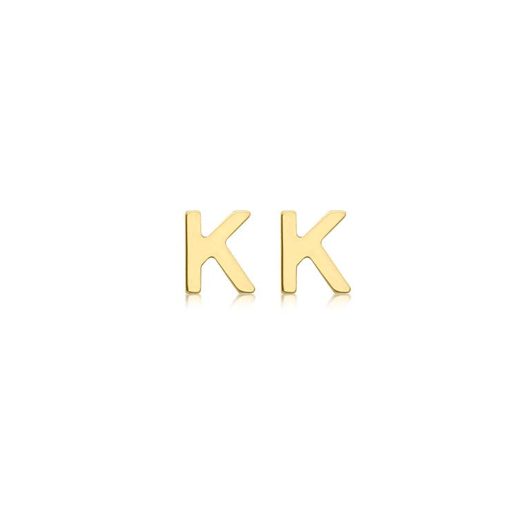 9ct Yellow Gold Mini Initial 'K' Stud Earrings