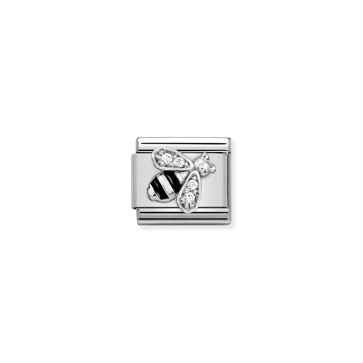 NOMINATION Composable Classic Link 330321/02 Bee Black Enamel & Cubic Zirconia in Silver