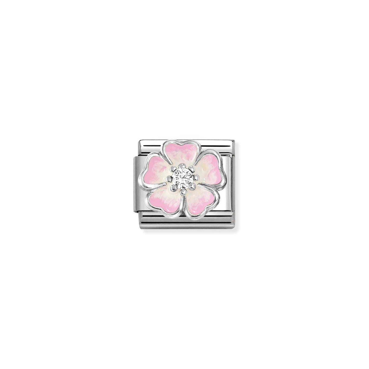 NOMINATION Composable Classic Link 330321/17 Pink Fade Flower in 925 Silver, Enamel & Cubic Zirconia