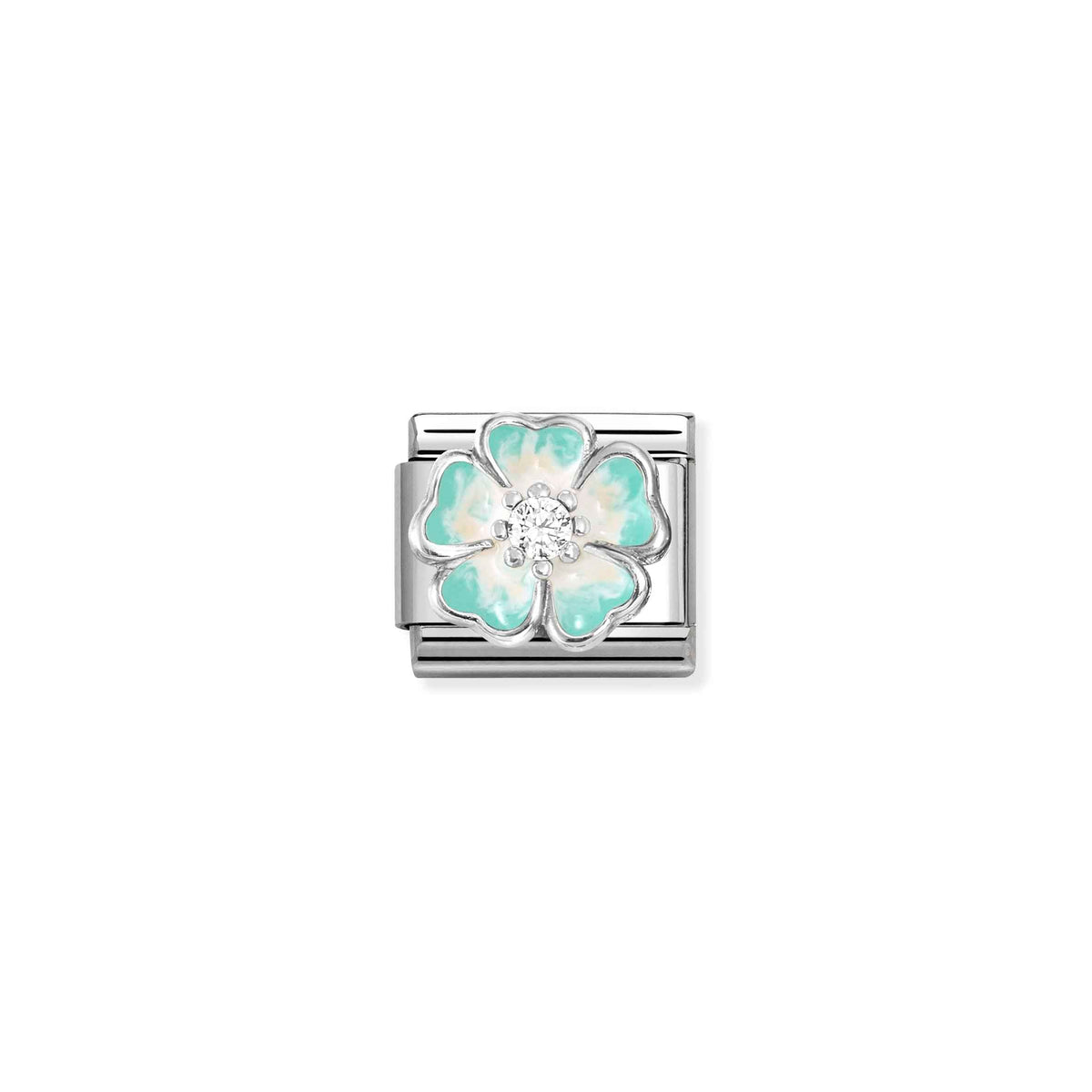 NOMINATION Composable Classic Link 330321/18 Green Fade Flower in 925 Silver, Enamel & Cubic Zirconia