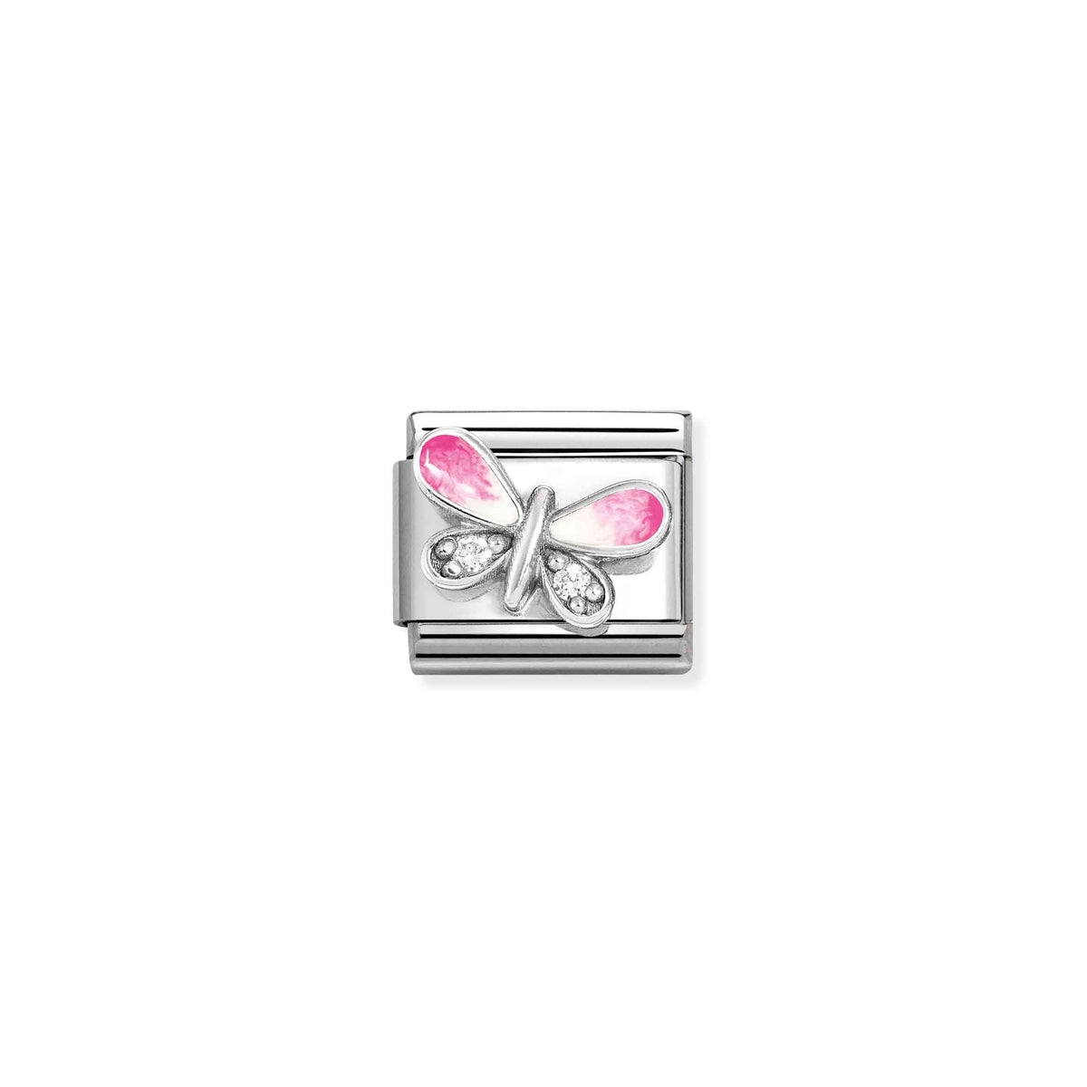 NOMINATION Composable Classic Link 330321/09 Butterfly with Pink Enamel in 925 Silver & Cubic Zirconia