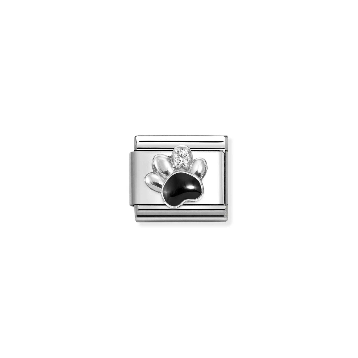 NOMINATION Composable Classic Link 330321/12 Black Paw Print Enamel in 925 Silver & Cubic Zirconia