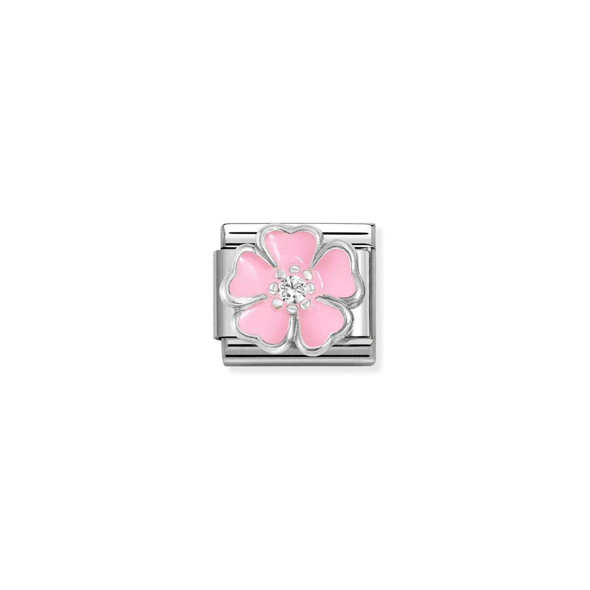 NOMINATION Composable Classic Link 330321/14 Pink Flower Enamel in 925 Silver & Cubic Zirconia