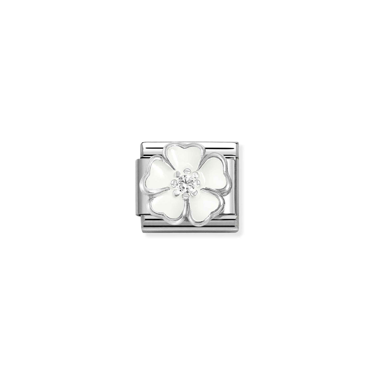 NOMINATION Composable Classic Link 330321/15 White Flower Enamel in 925 Silver & Cubic Zirconia