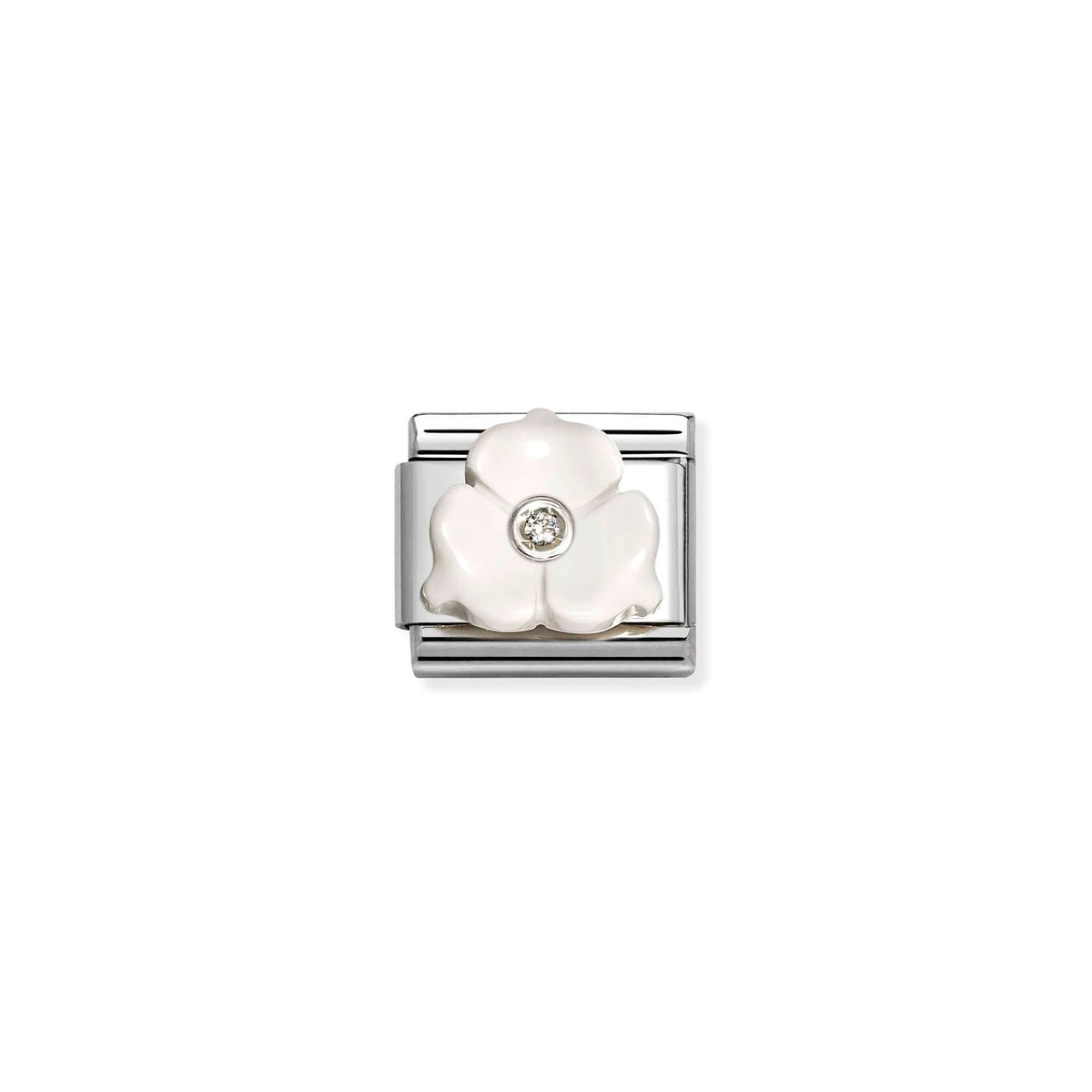 NOMINATION Composable Classic Link 330512/24 White 3 Petal Flower in Silver & Cubic Zirconia