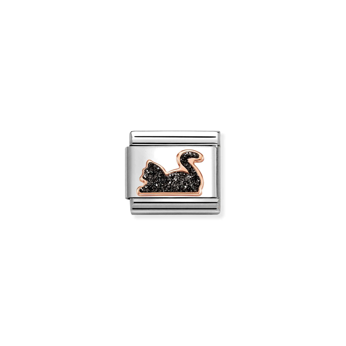 NOMINATION Composable Classic Link 430205/32 Black Glitter Cat in 9ct Rose Gold