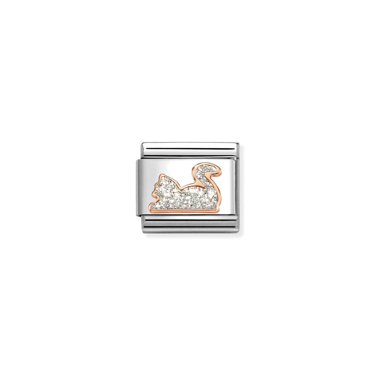 NOMINATION Composable Classic Link 430205/33 Silver Glitter Cat in 9ct Rose Gold