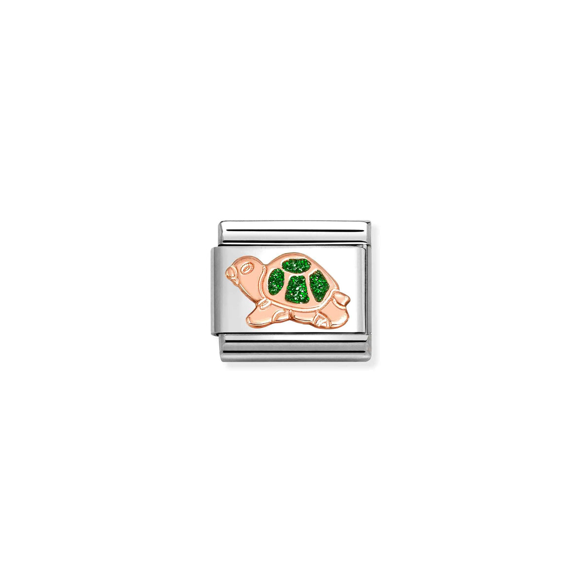 NOMINATION Composable Classic Link 430205/35 Green Glitter Turtle in 9ct Rose Gold