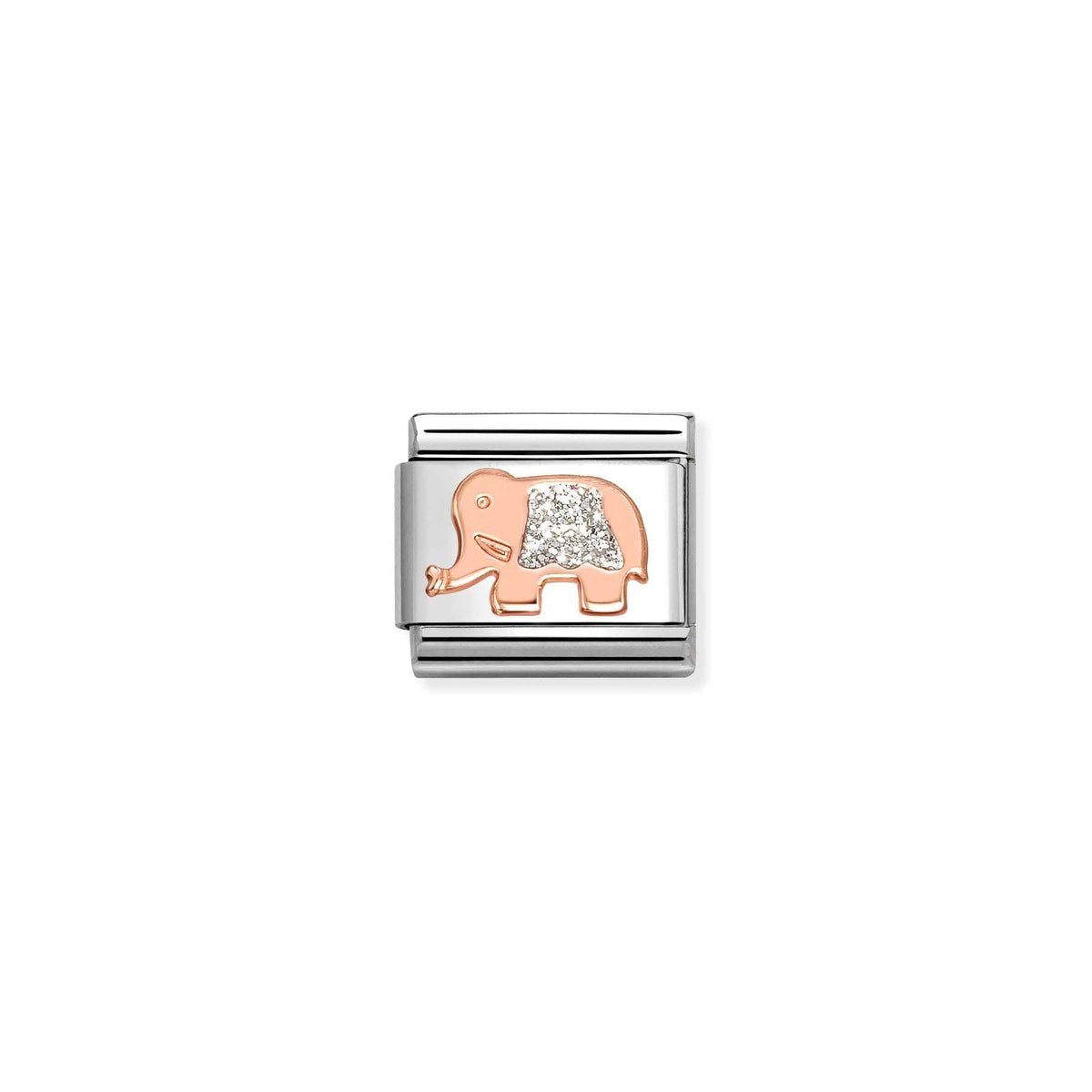 NOMINATION Composable Classic Link 430205/36 Silver Glitter Elephant in 9ct Rose Gold