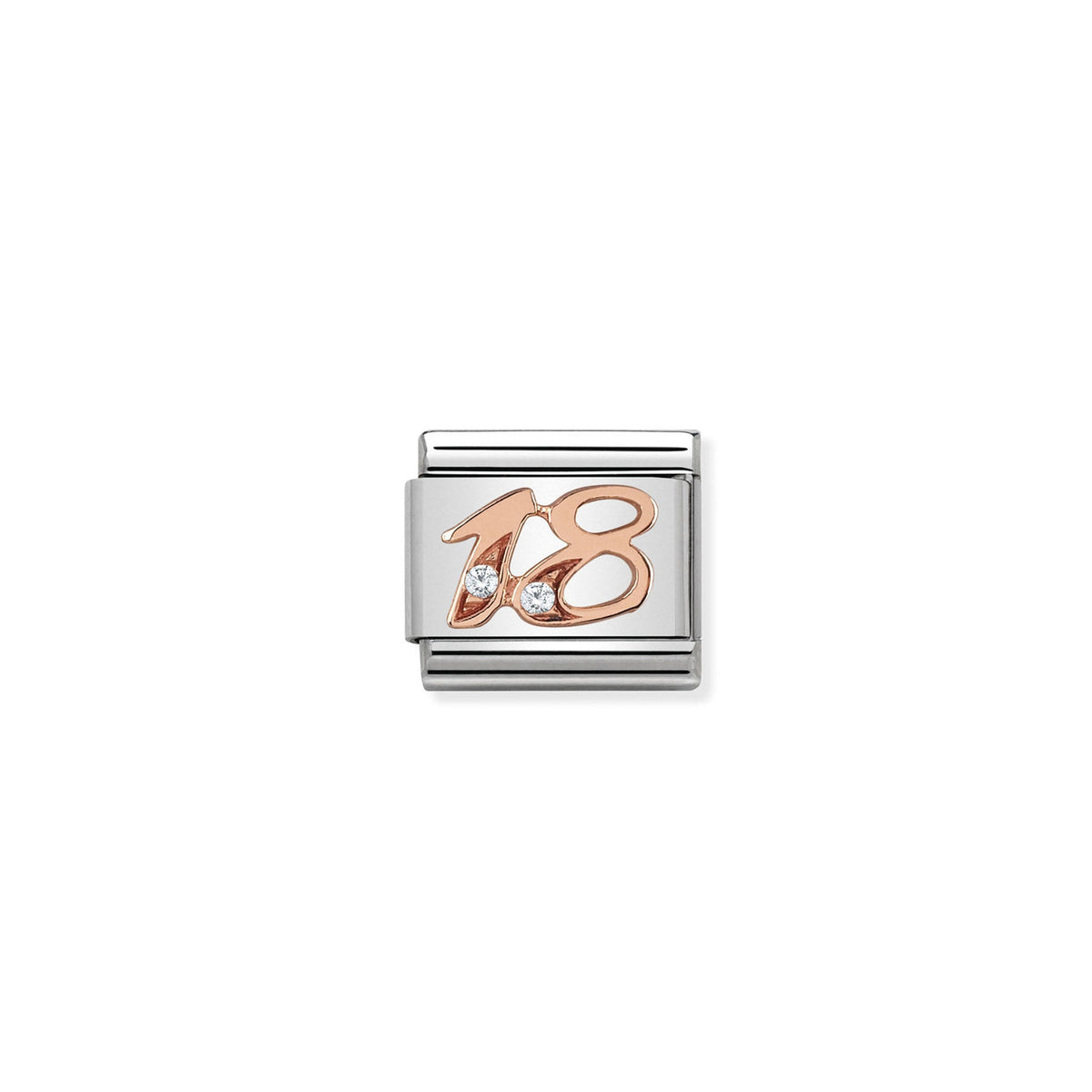 NOMINATION Composable Classic Link 430315/18 Number 18 in 9ct Rose Gold and Cubic Zirconia