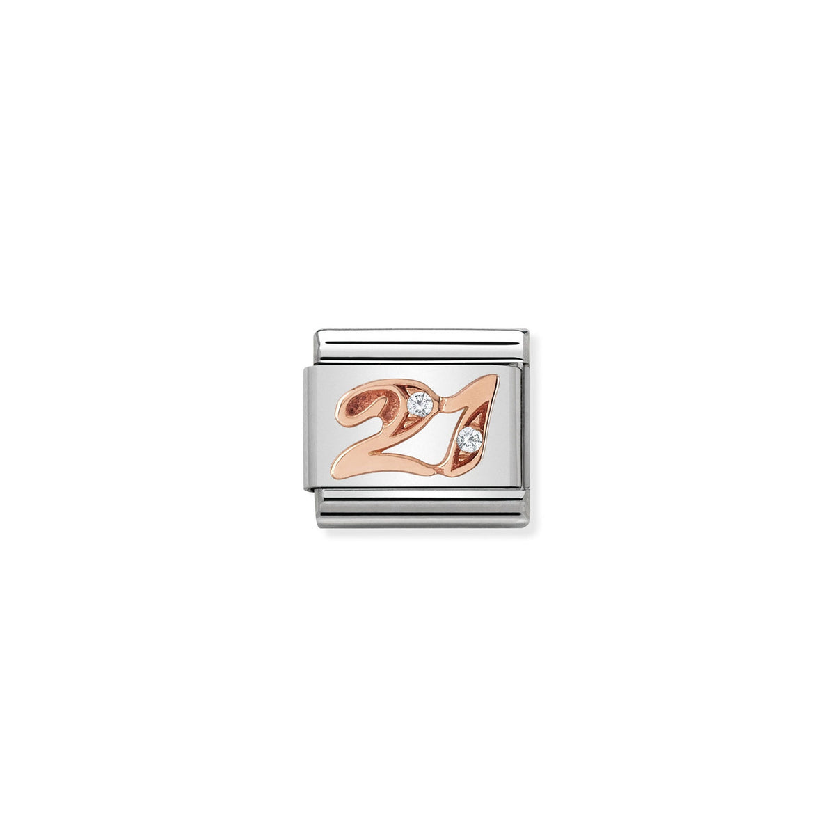 NOMINATION Composable Classic Link 430315/21 Number 21 in 9ct Rose Gold and Cubic Zirconia