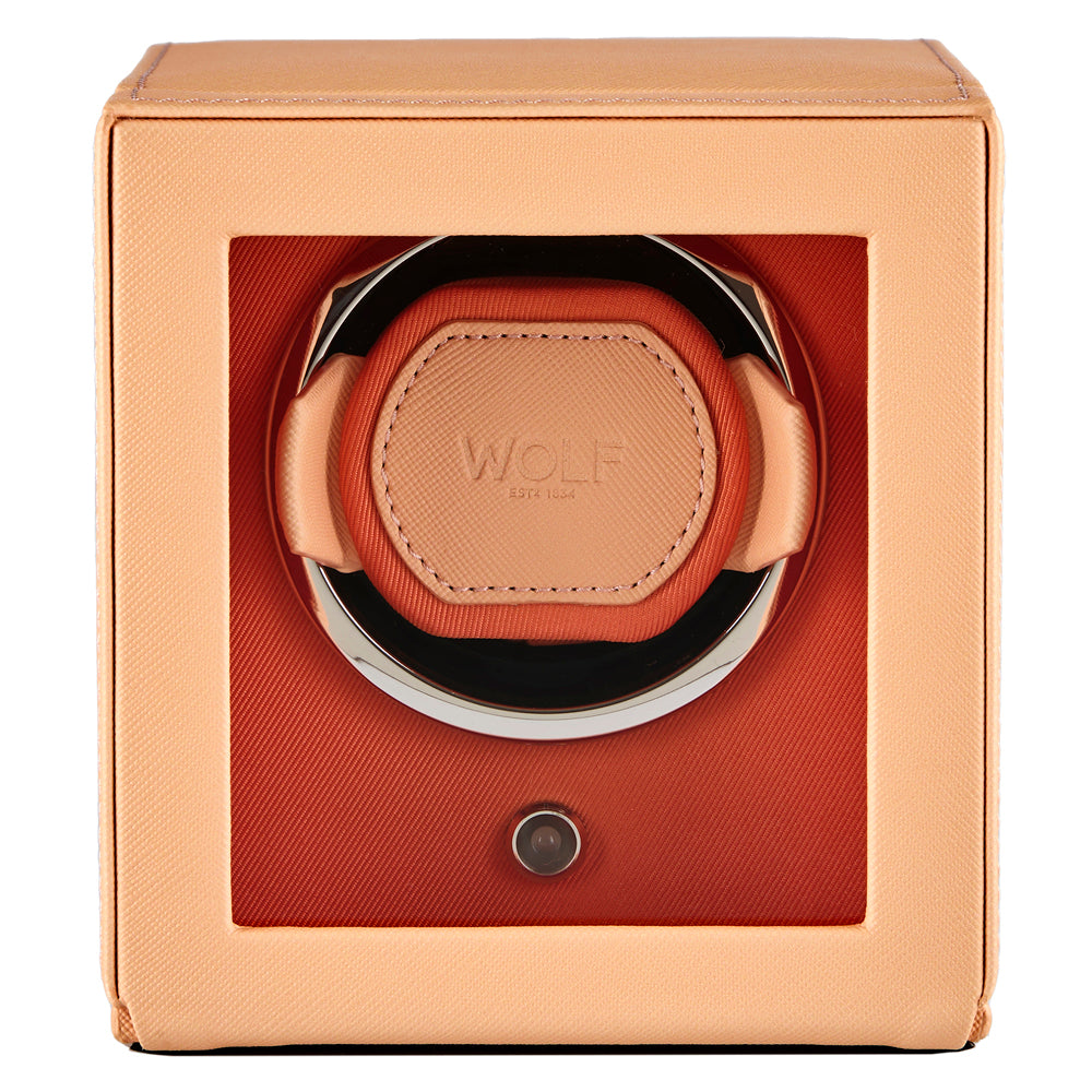 WOLF Cub Seltzer Single Watch Winder with Cover Peach/Orange