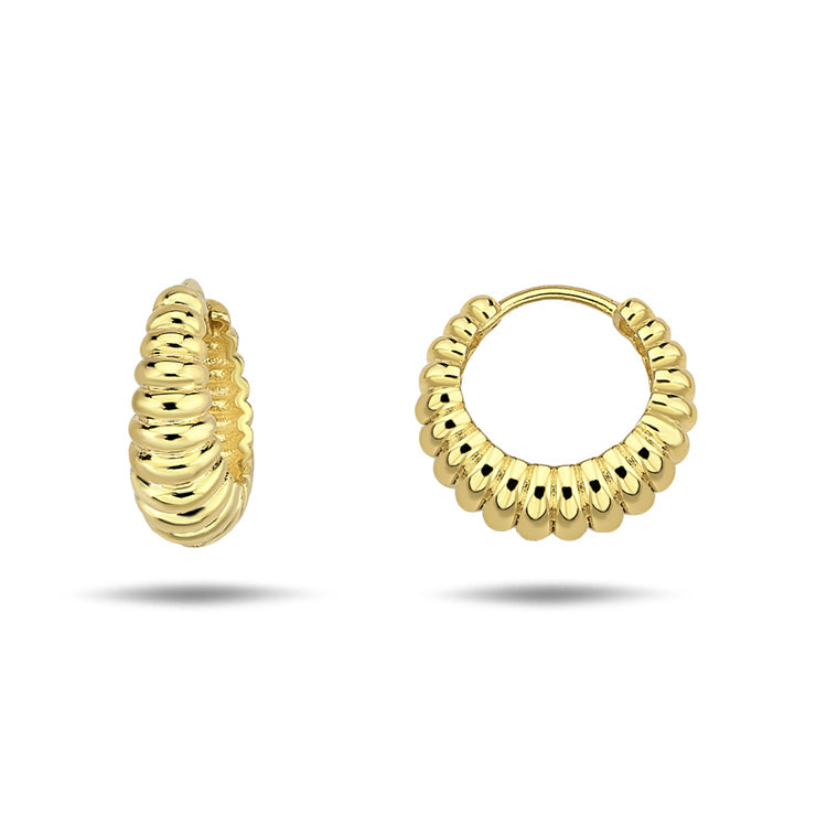 9ct Yellow Gold Crossiant Hoop Earrings 15mm