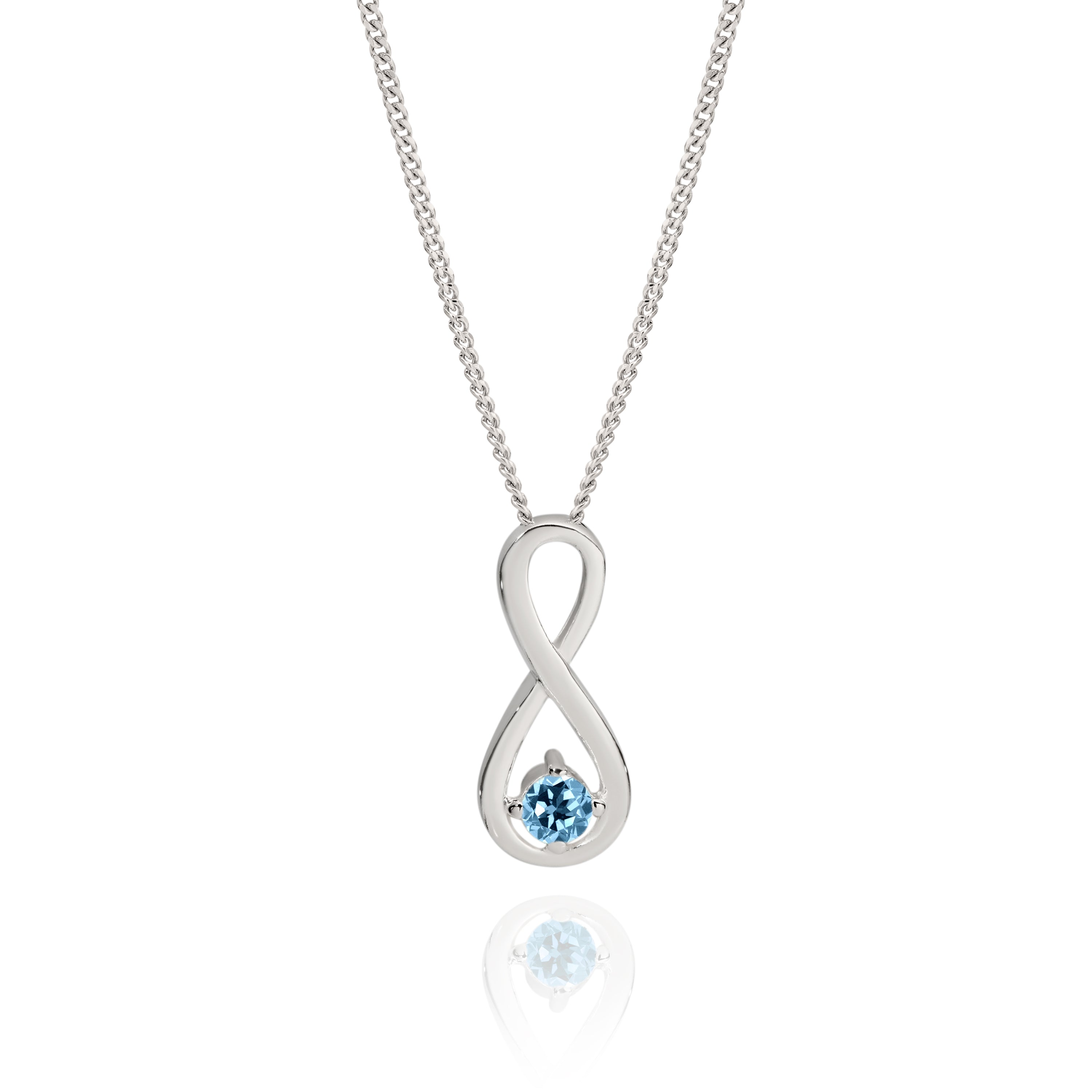 Silver blue cubic zirconia infinity pendant
