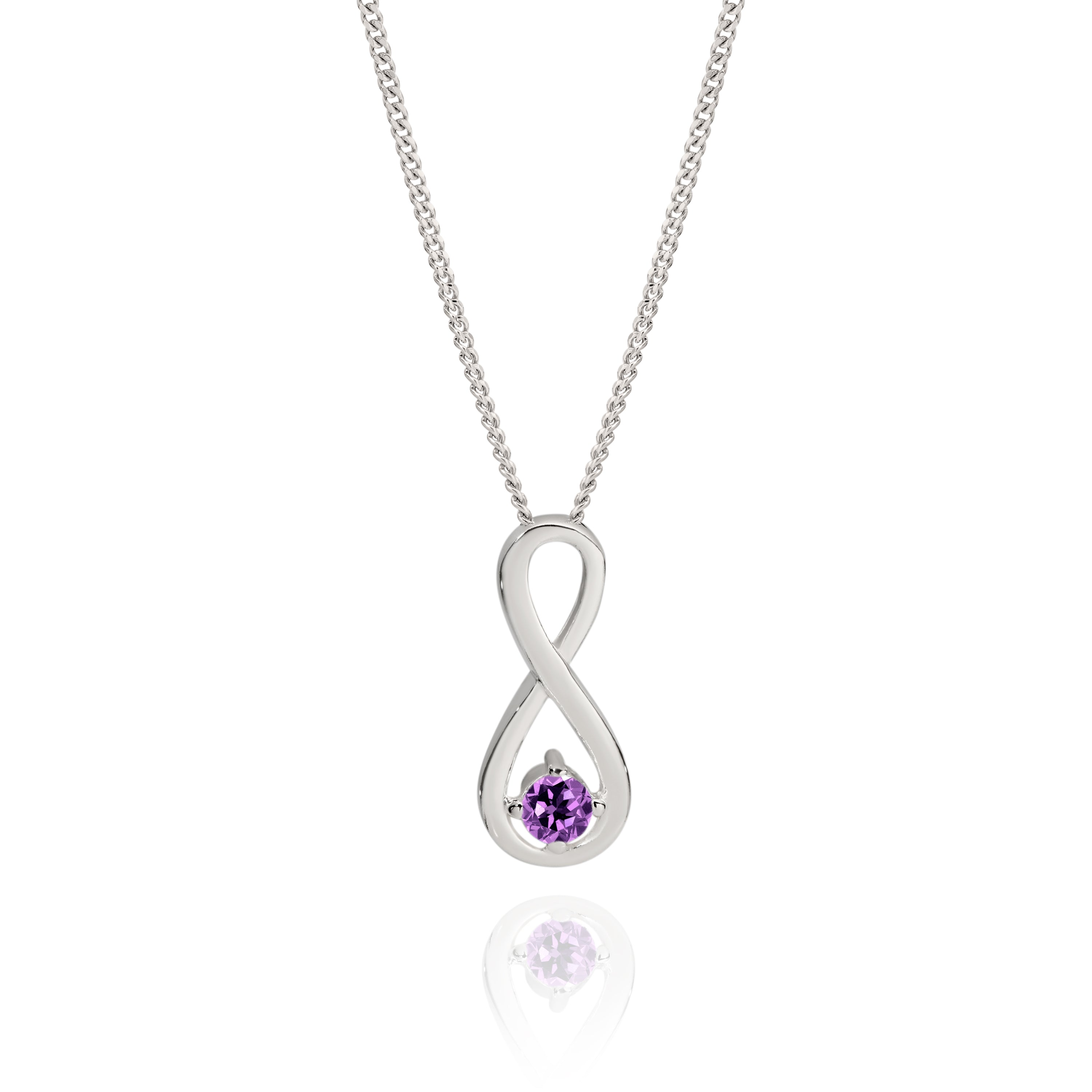 Silver purple cubic zirconia infinity pendant