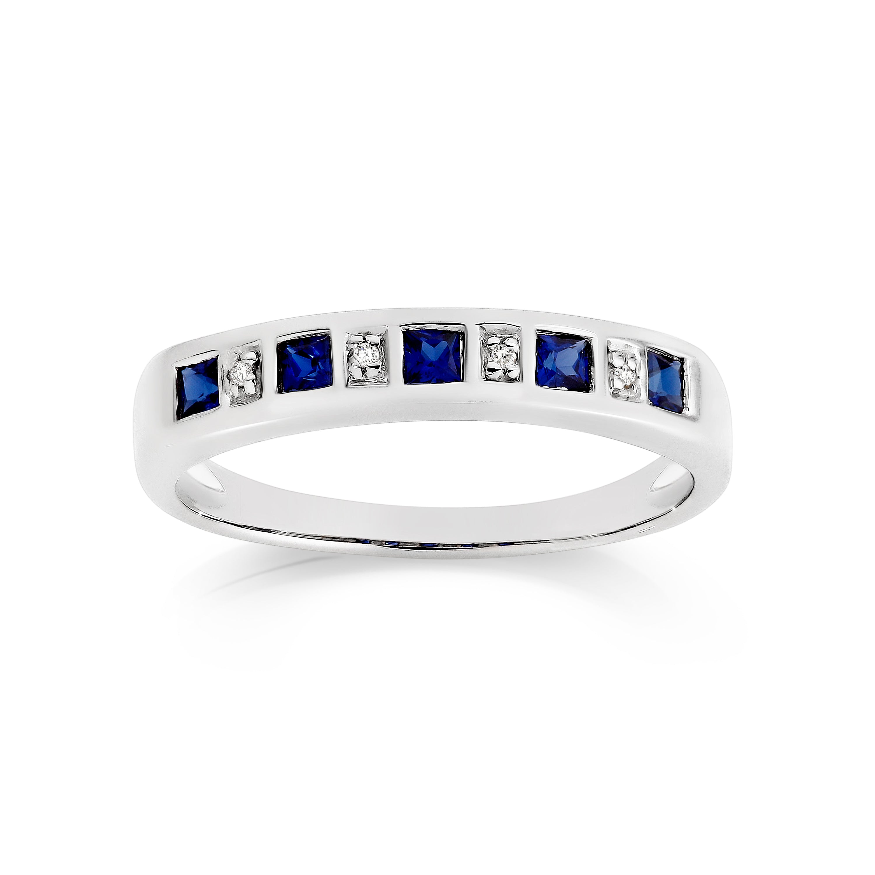 Silver created sapphire & diamond ring