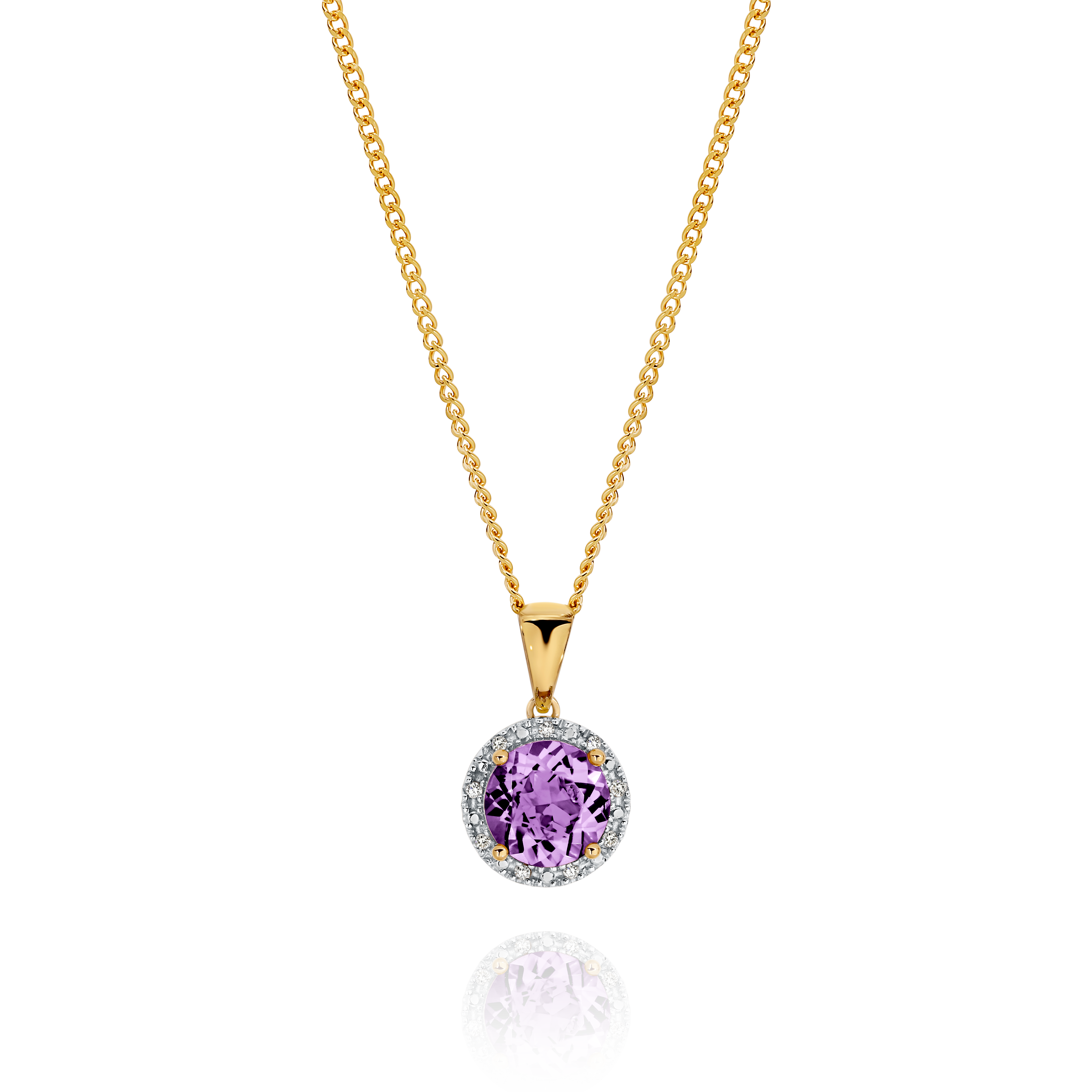 9ct gold amethyst & diamond pendant